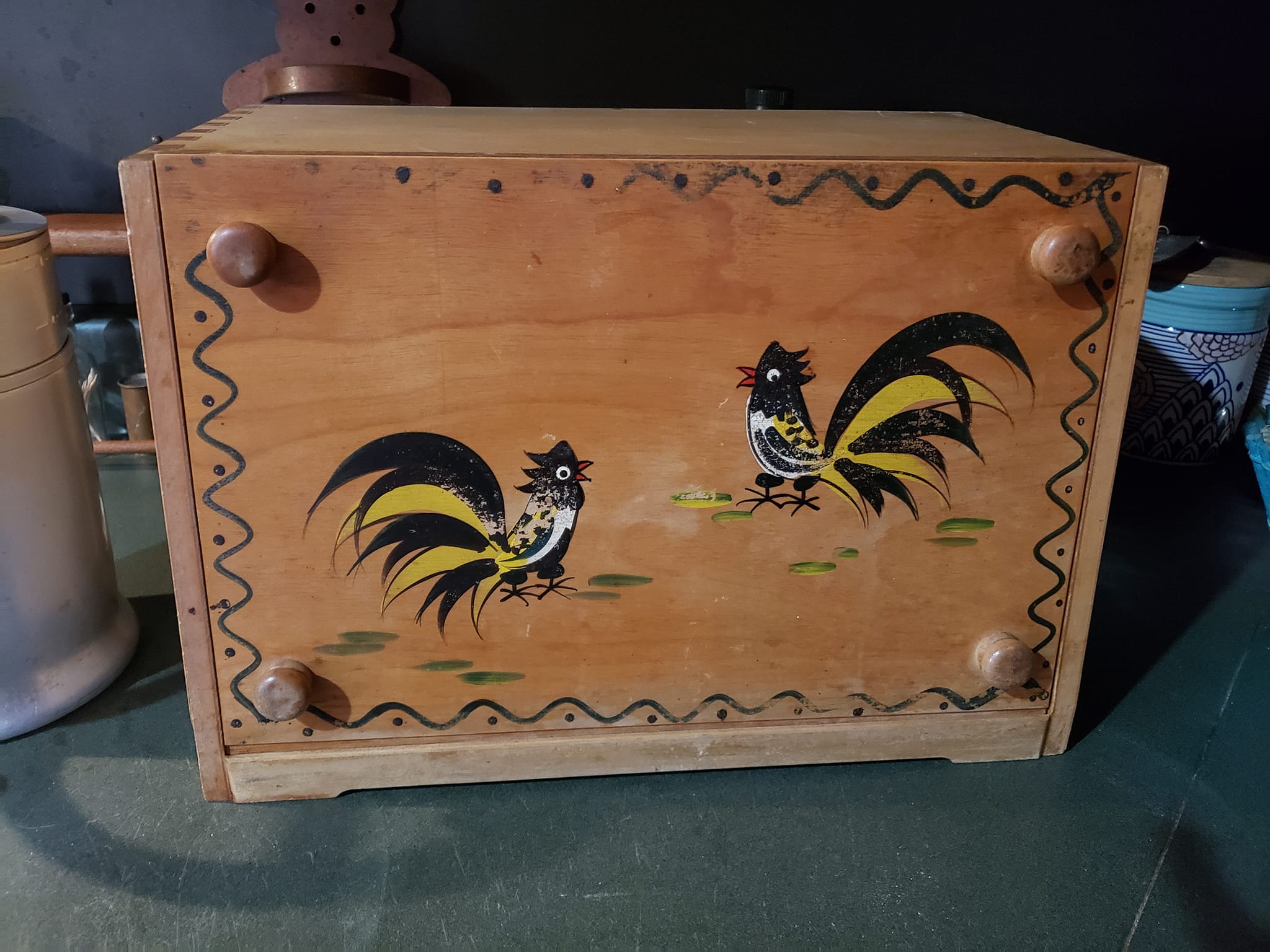 Vintage bread box with cutting board door found