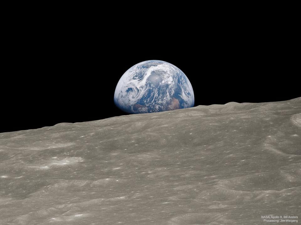 Two photos, 45 years apart, same exact spot on the Moon. On
