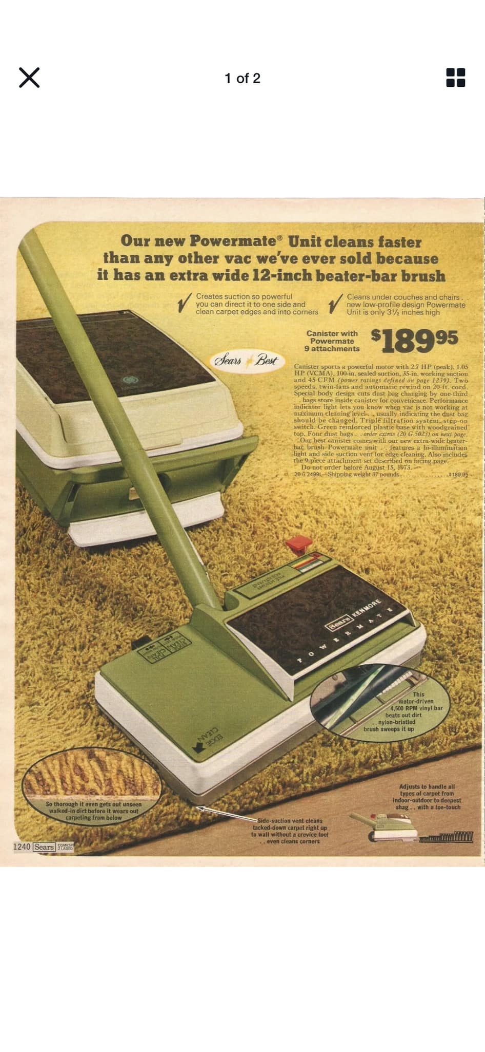 Aspirateur Vintage KENMORE SEARS KWIK SWEEP électrique - Avec Notice Dans Sa Boîte D'origine