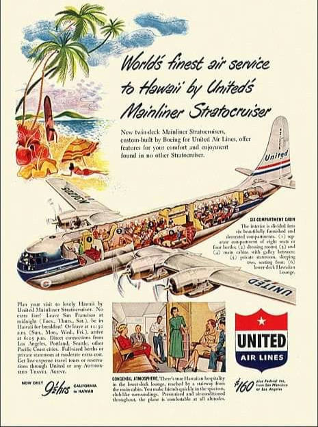 1960s United Air Lines travel poster. Who would rather be in