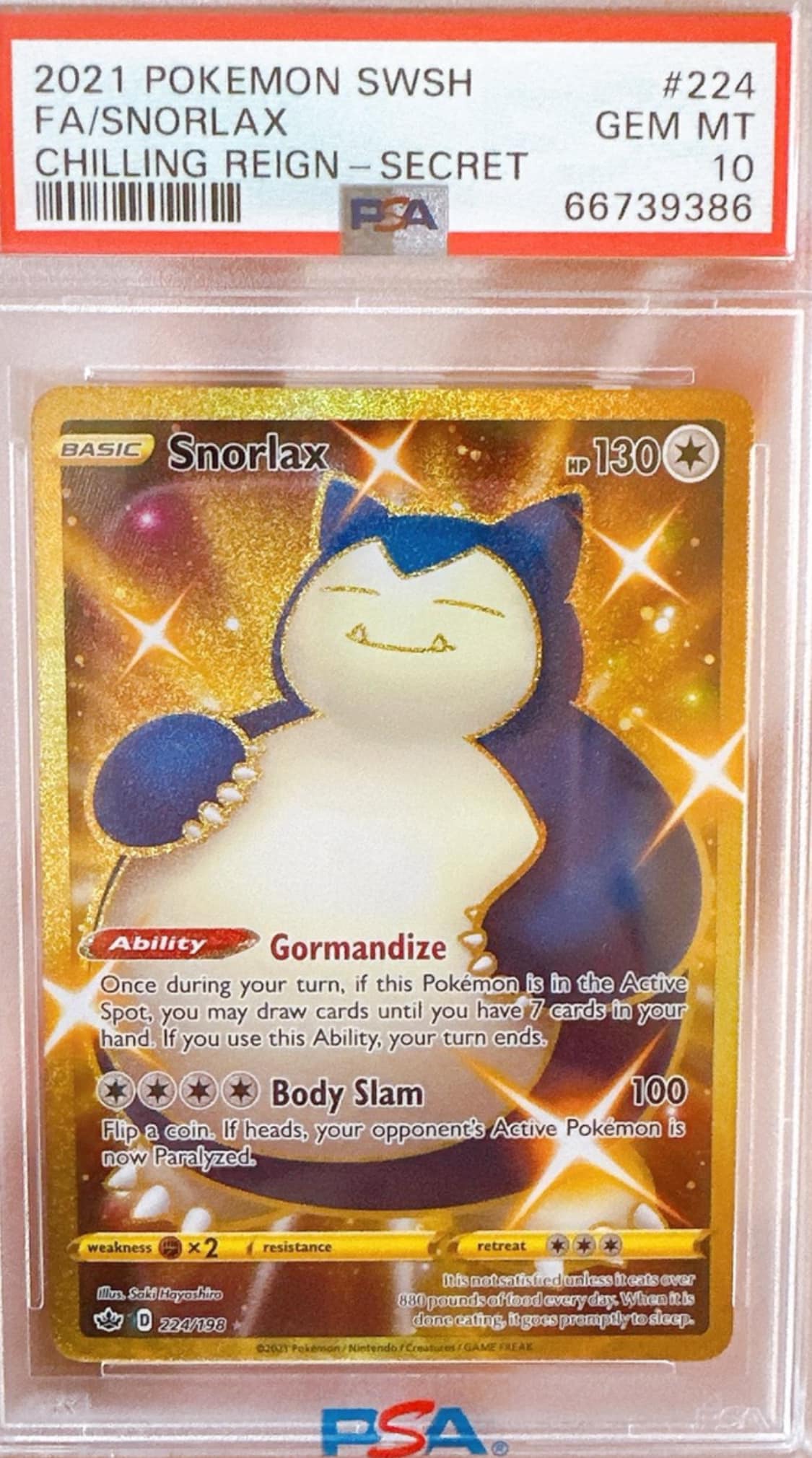 pokemon gold snorlax card Ronflex (Snorlax) 224/198 Shiny - my-booster X carlate et Violet 6 Rgne de Glace If heads Snorlax Chilling Reign Gold 224/198
