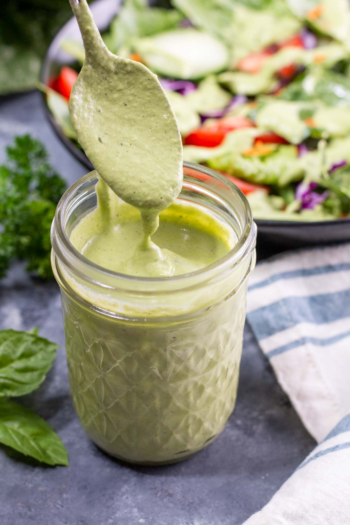 I make a batch of this Vegan Green Goddess Dressing almost every Sunday to use for quick salads throughout the week. https://healthyblenderrecipes.com/ recipes/vegan_green_goddess_dressing