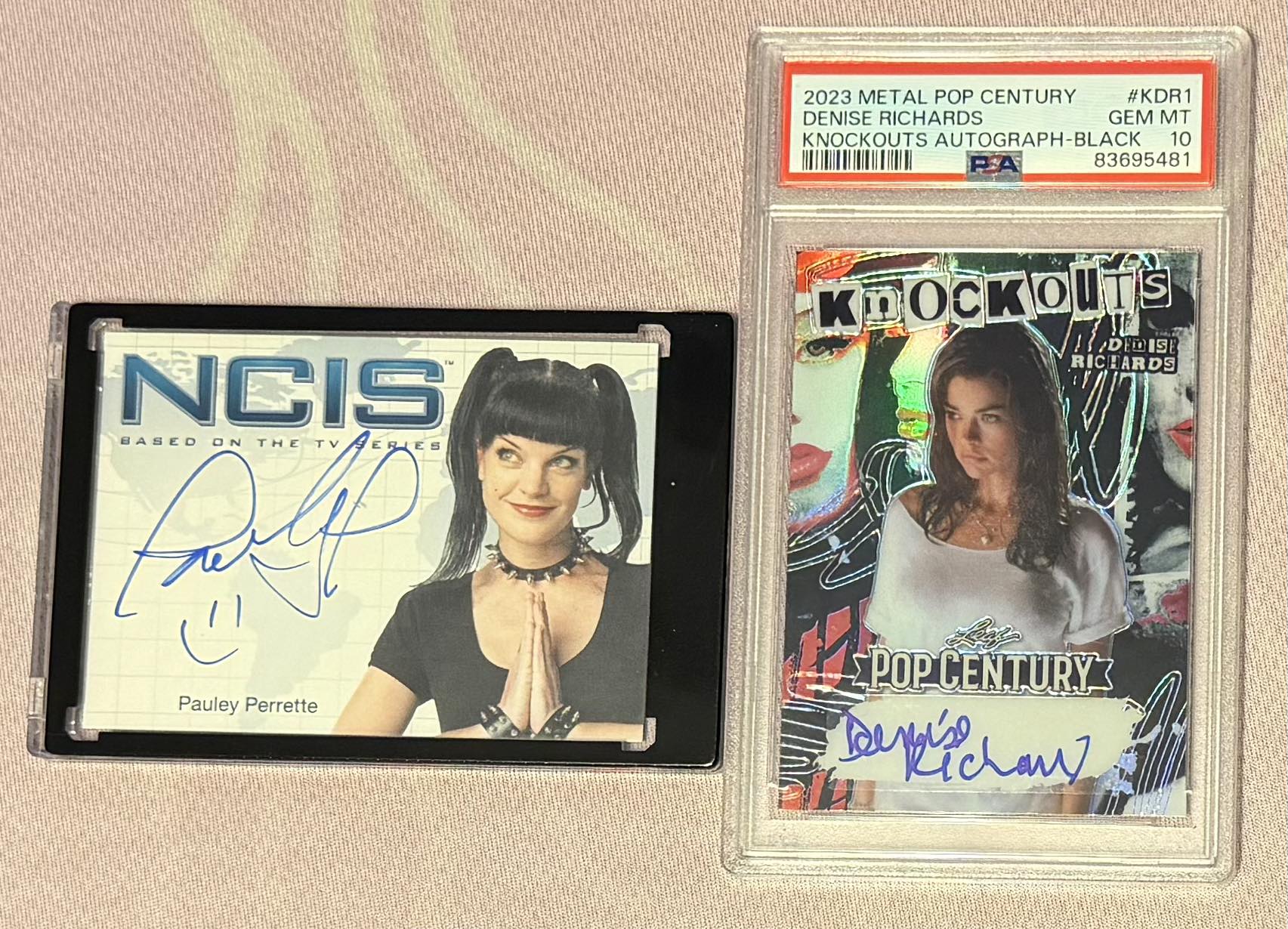 Autographed cards of Pauley Perrette and Denise Richards received