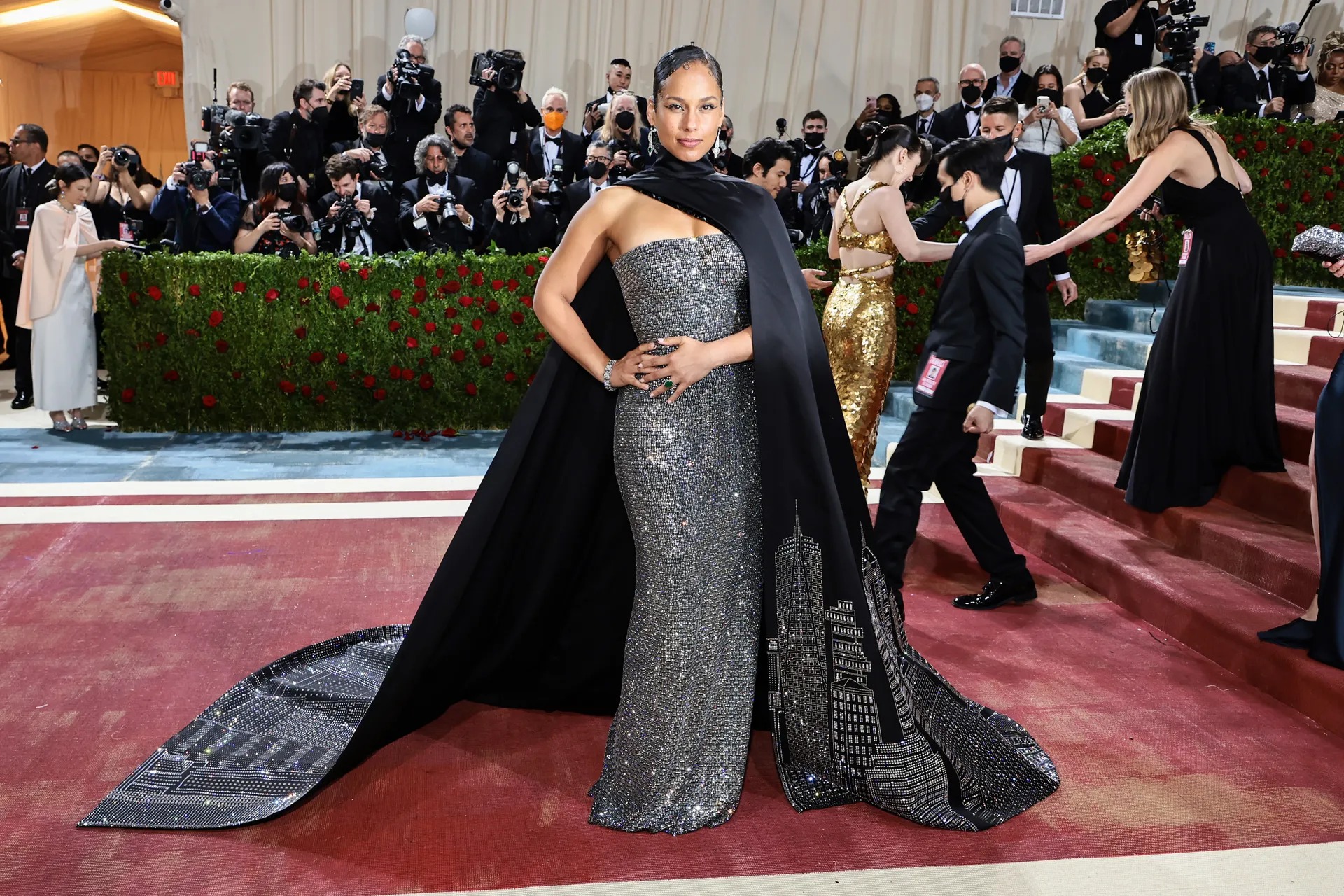 alicia keys grey dress Keys's cape stunned at the 2022 Met Gala. ✨ long sleeve rhinestone gown