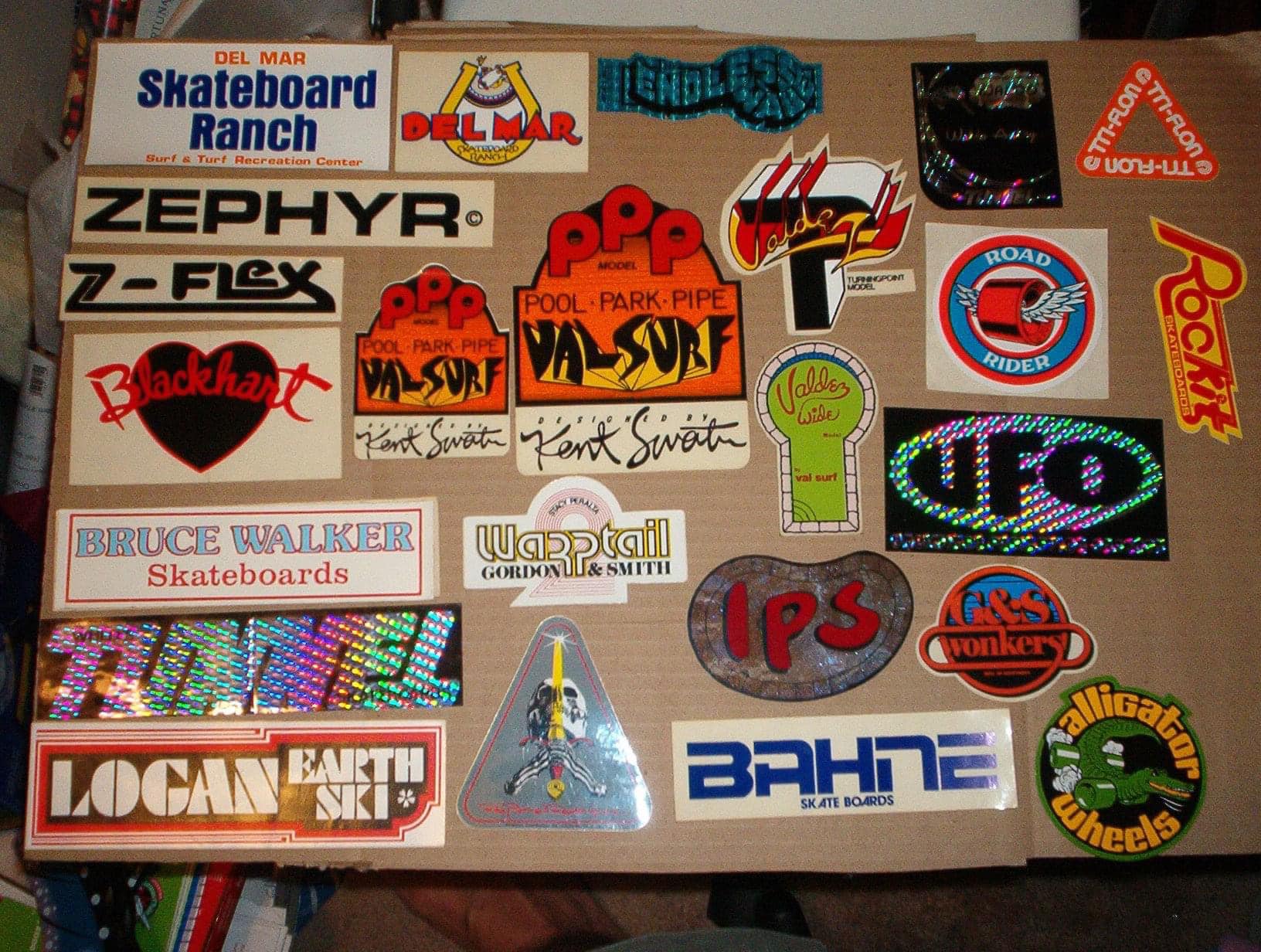 vintage skateboarding and surfing stickers collection