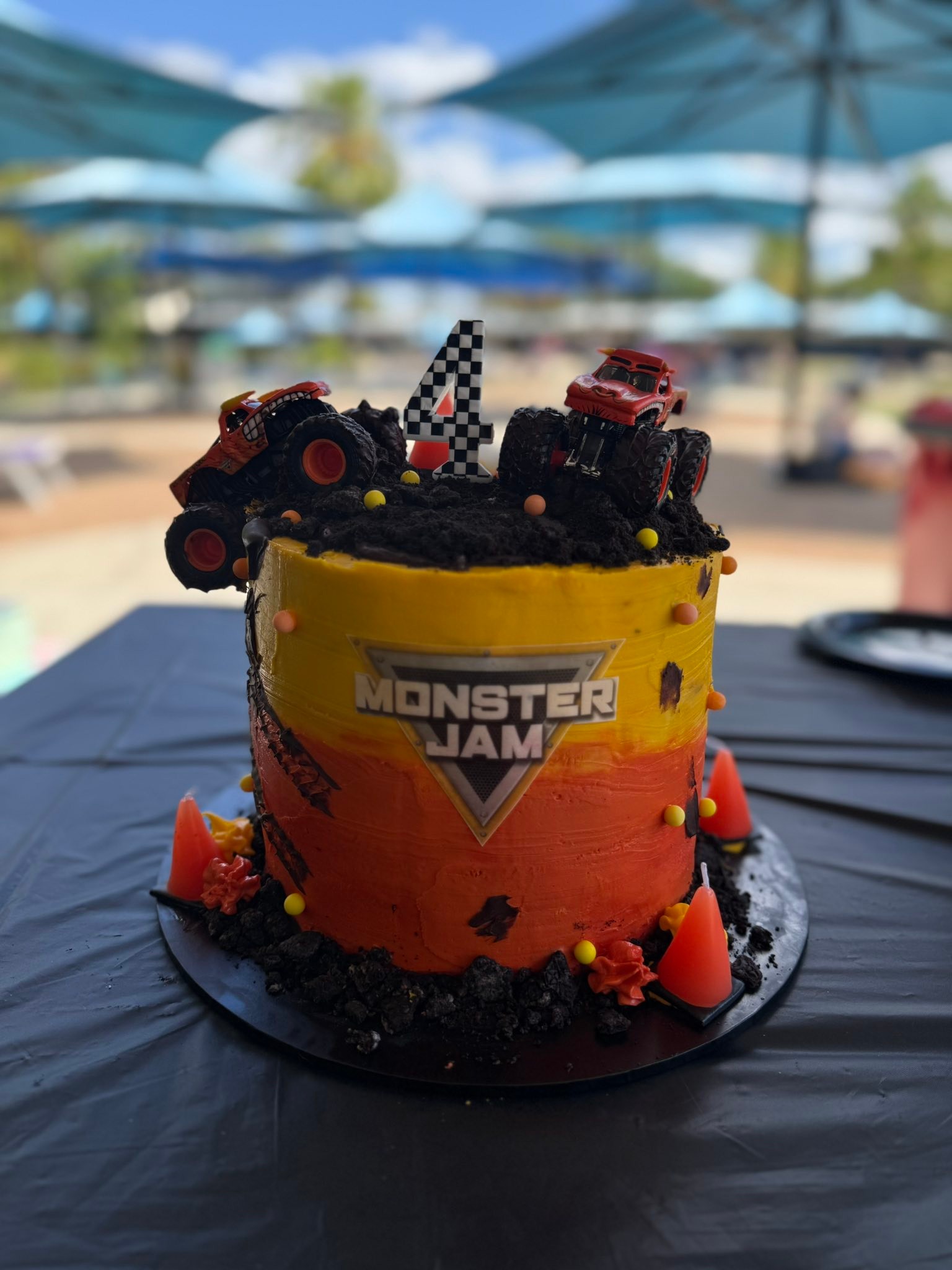 Josh requested a chocolate cake with a Monster Jam themed cake for
