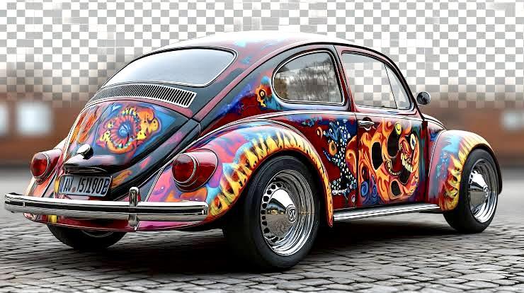 Volkswagen 1967 Beetle ヒッピー風 1967 VW Beetle convertible painted in hippy style. 2/2