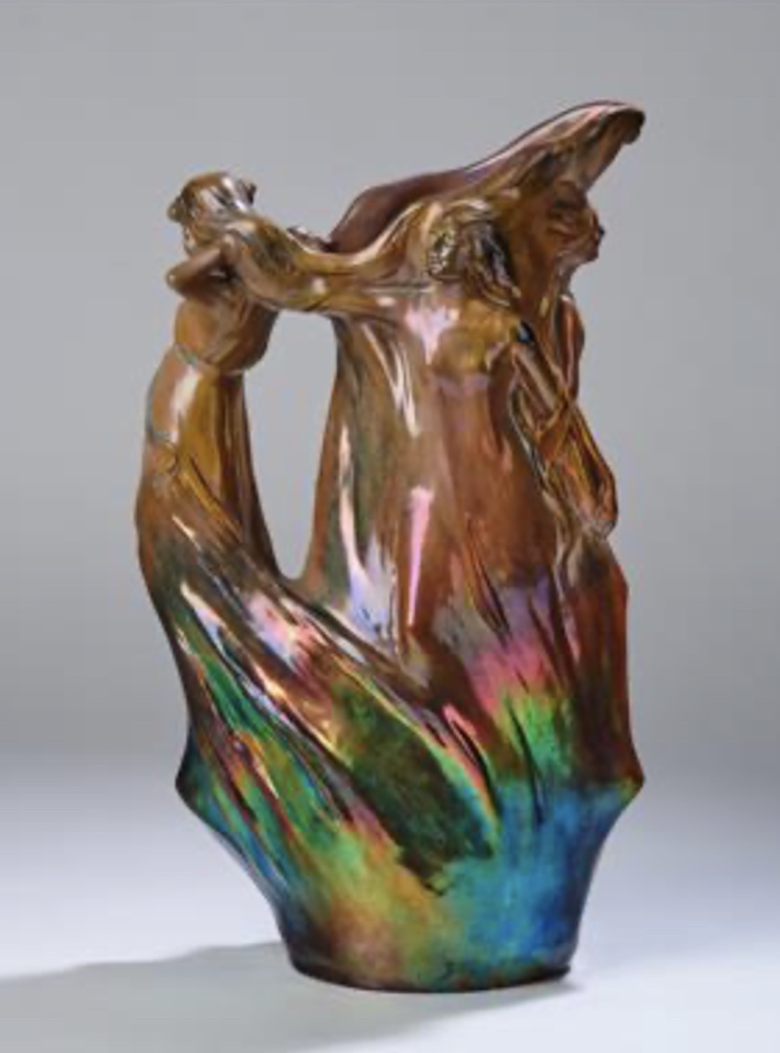Zsolnay Lustre Ceramic Figural Water Pitcher by Sándor Apáti Abt