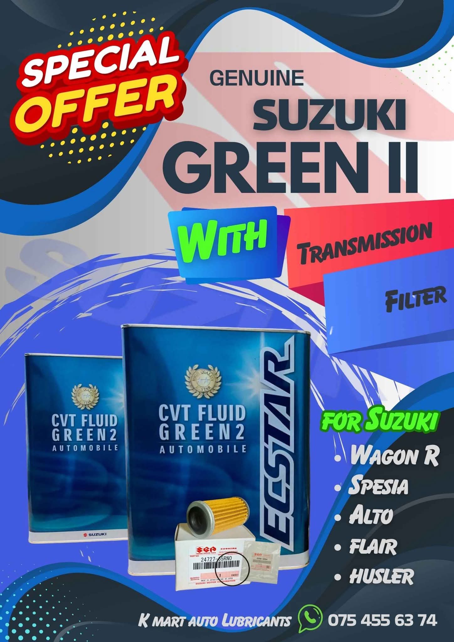Authentic Japanese Suzuki GREEN II CVT Transmission Fluid and