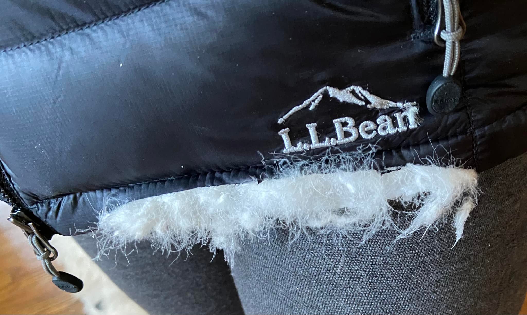 Repair hacks for burned 850 LL Bean down jacket?