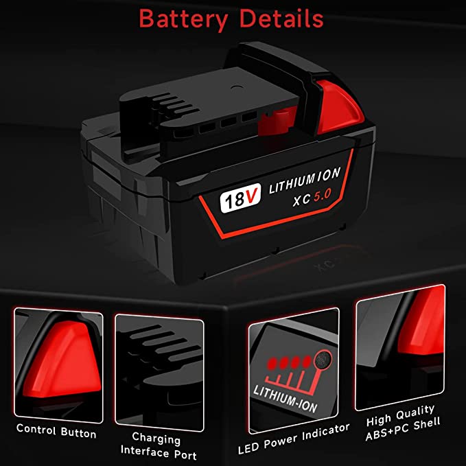 2 Batterie 12V 5.0Ah Per Milwaukee M12, Sostitutive Compatibili Con Modelli 48-11-2410 E Simili