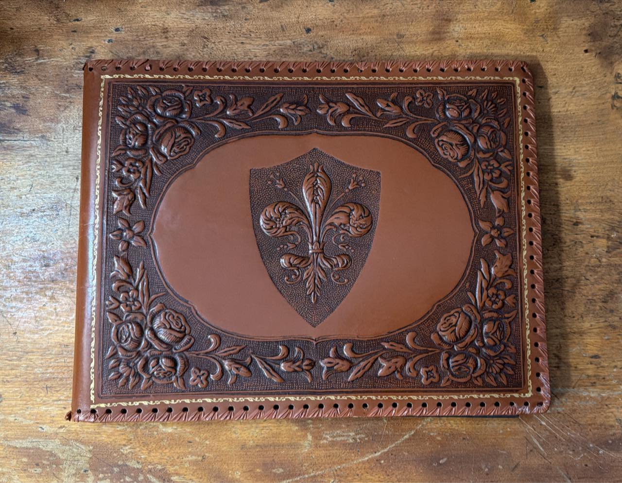 Antique french fleur de lis leather photo album for sale