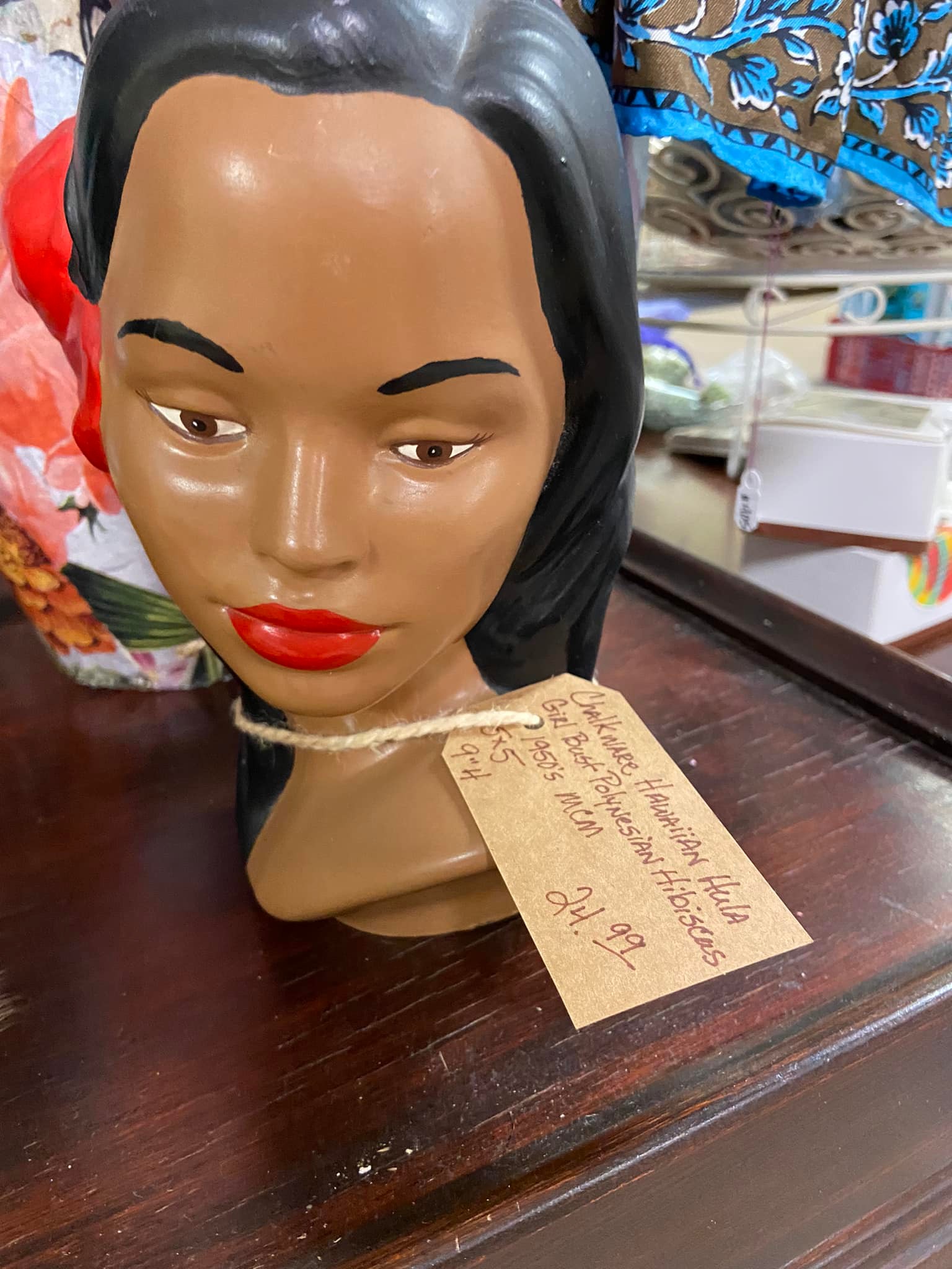 This Vintage Marwal Chalkware Hawaiian Polynesian Hula Woman Head