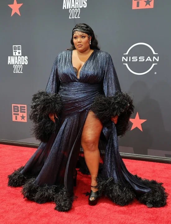 lizzo brown dress goes daringly bare in sheer for BET Awards Color:Orchid Blue lace dress for beach New Arrival Girl