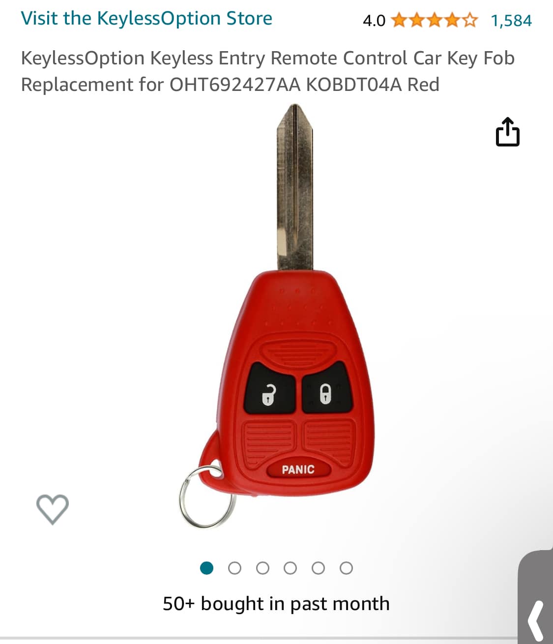 Keyless Entry Remote Car Key Fob For Jeep Dodge Chrysler - Red - 04686481