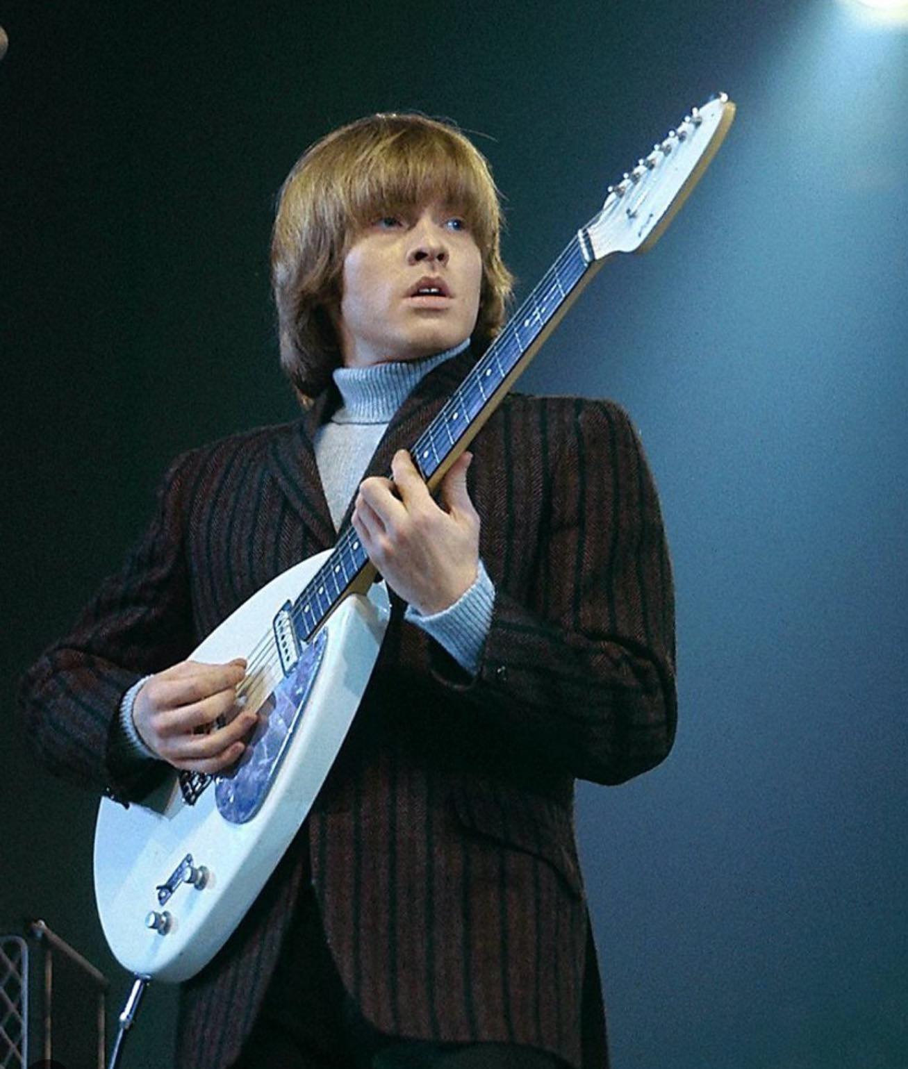 Brian Jones of The Rolling Stones playing a Vox Mark VI Teardrop