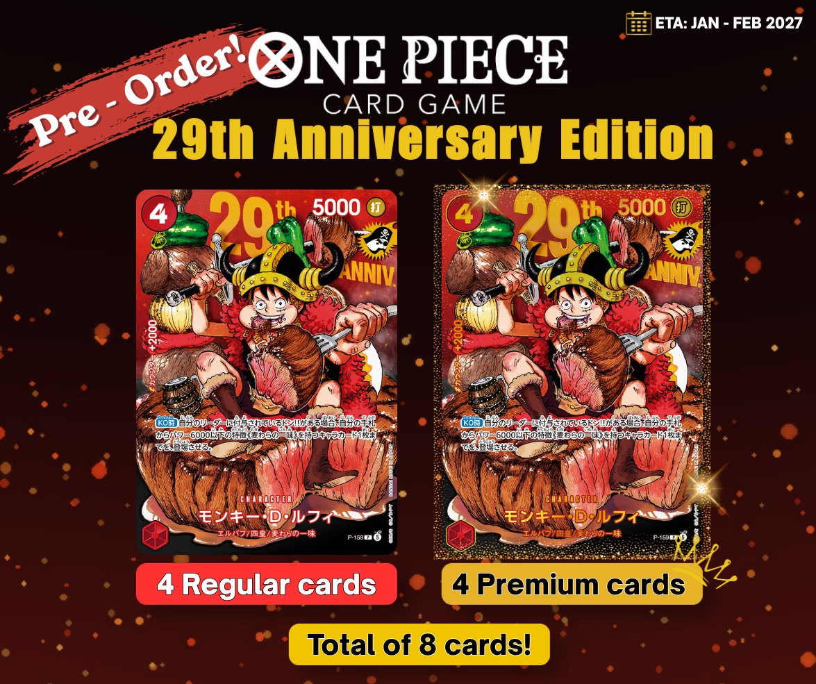 One Piece 29th anniversary promo card announced with premium