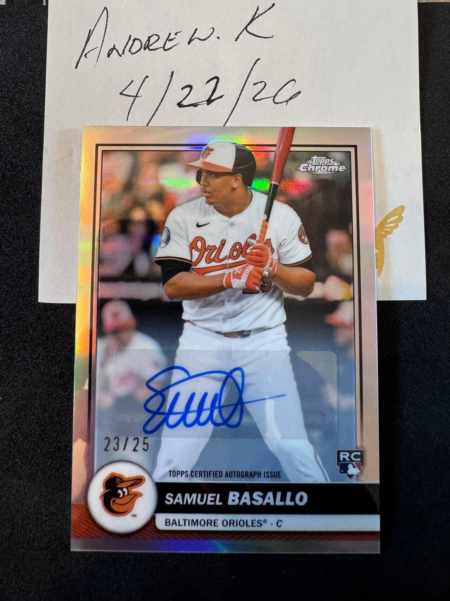 2026 Topps Chrome Samuel Basallo Rookie Auto card for sale