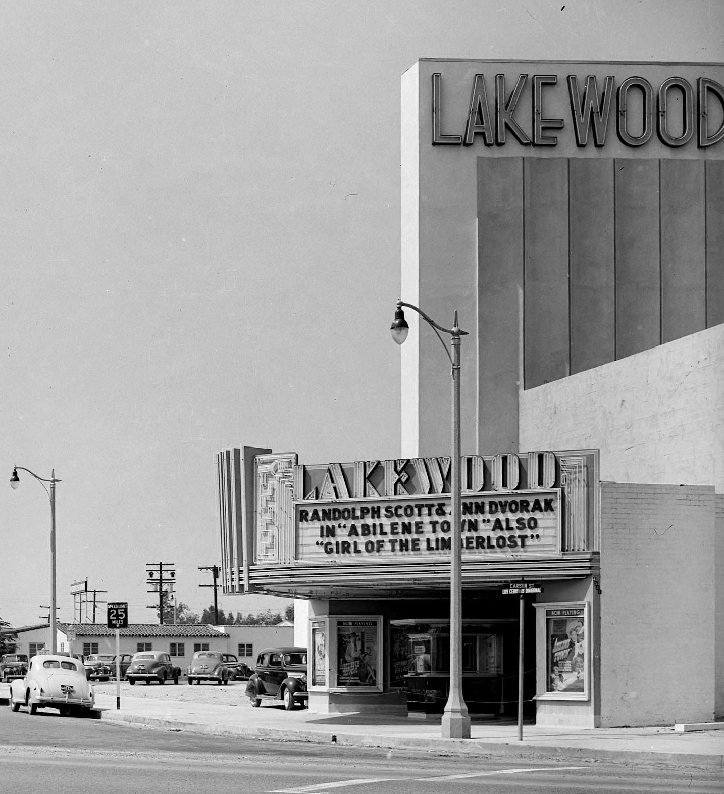 Harvey Way and Lakewood Blvd in 1958, the houses on the right