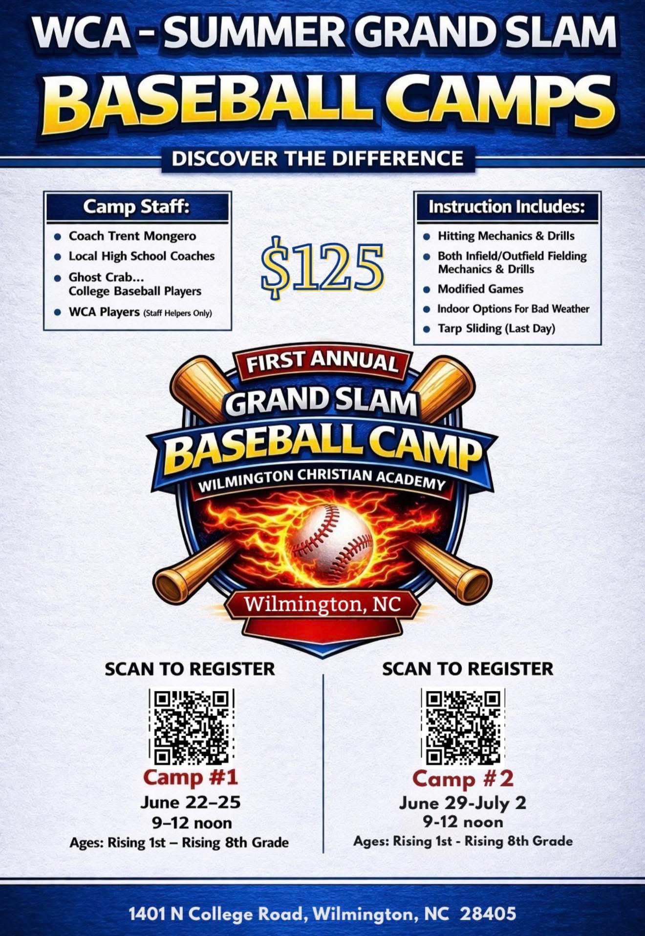 Grand Slam Baseball Camp in Wilmington, NC starts next Monday