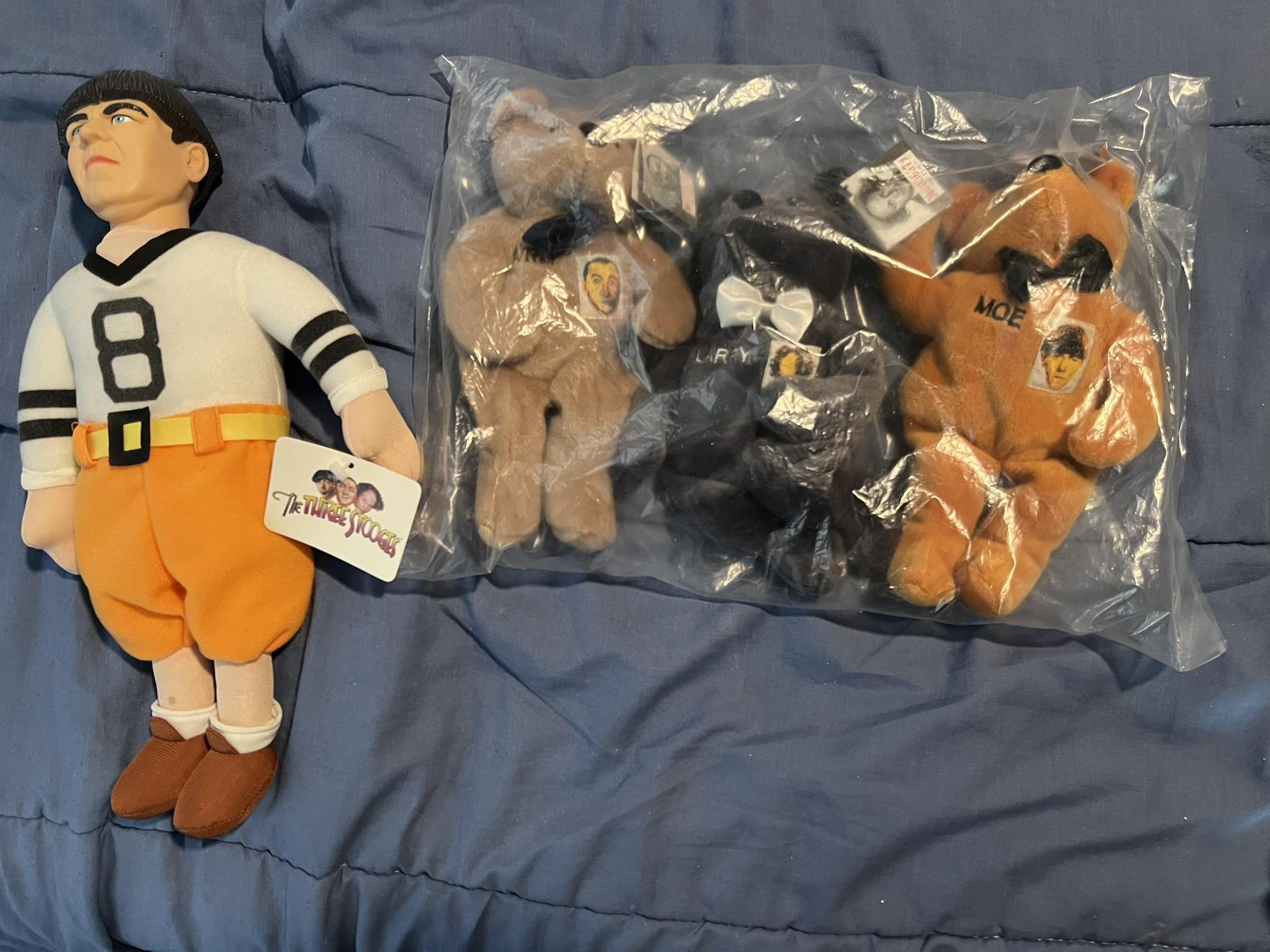 Vintage Moe doll and Three Stooges collectibles still sealed