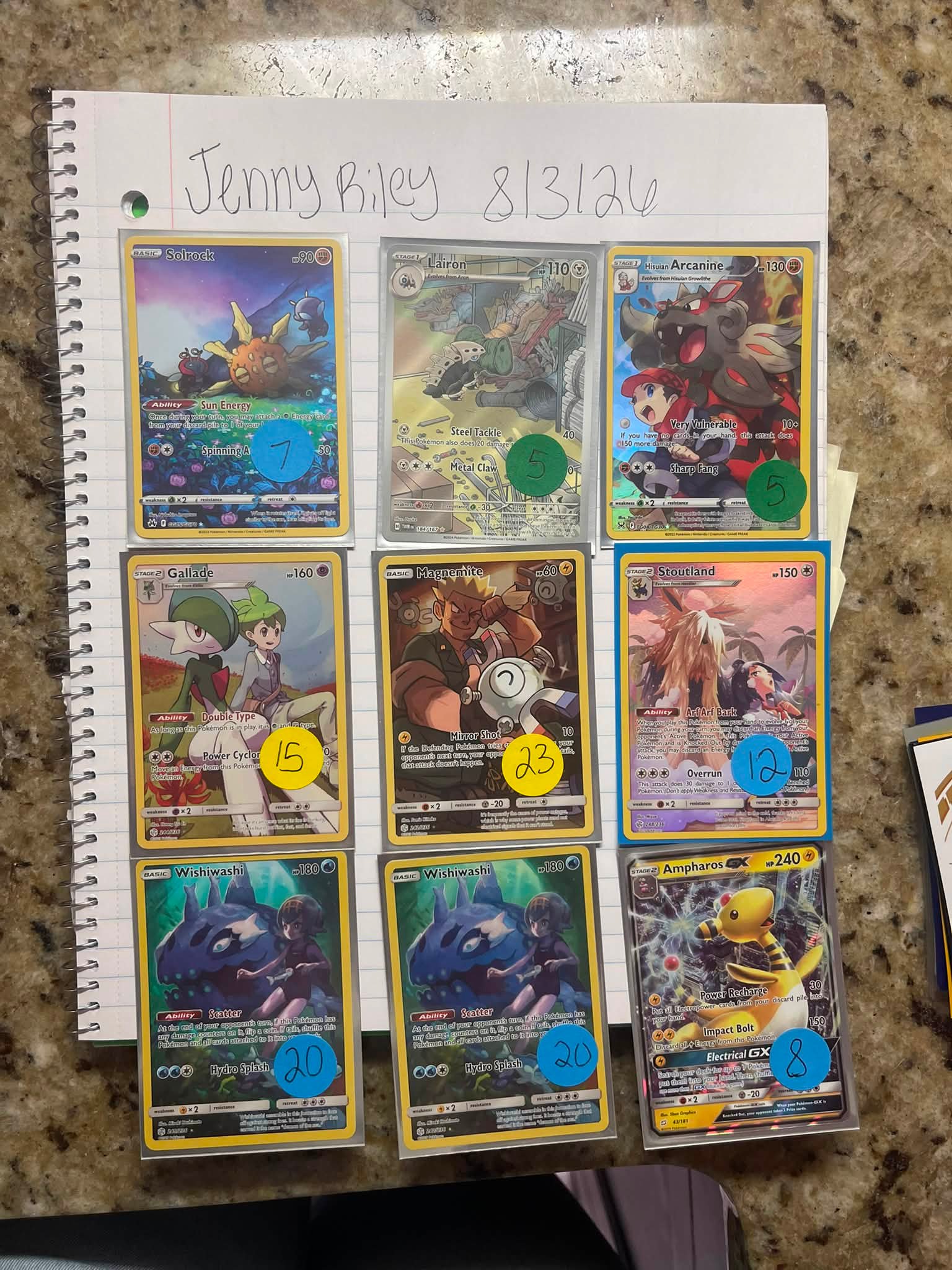 Pokemon cards for sale with prices labeled