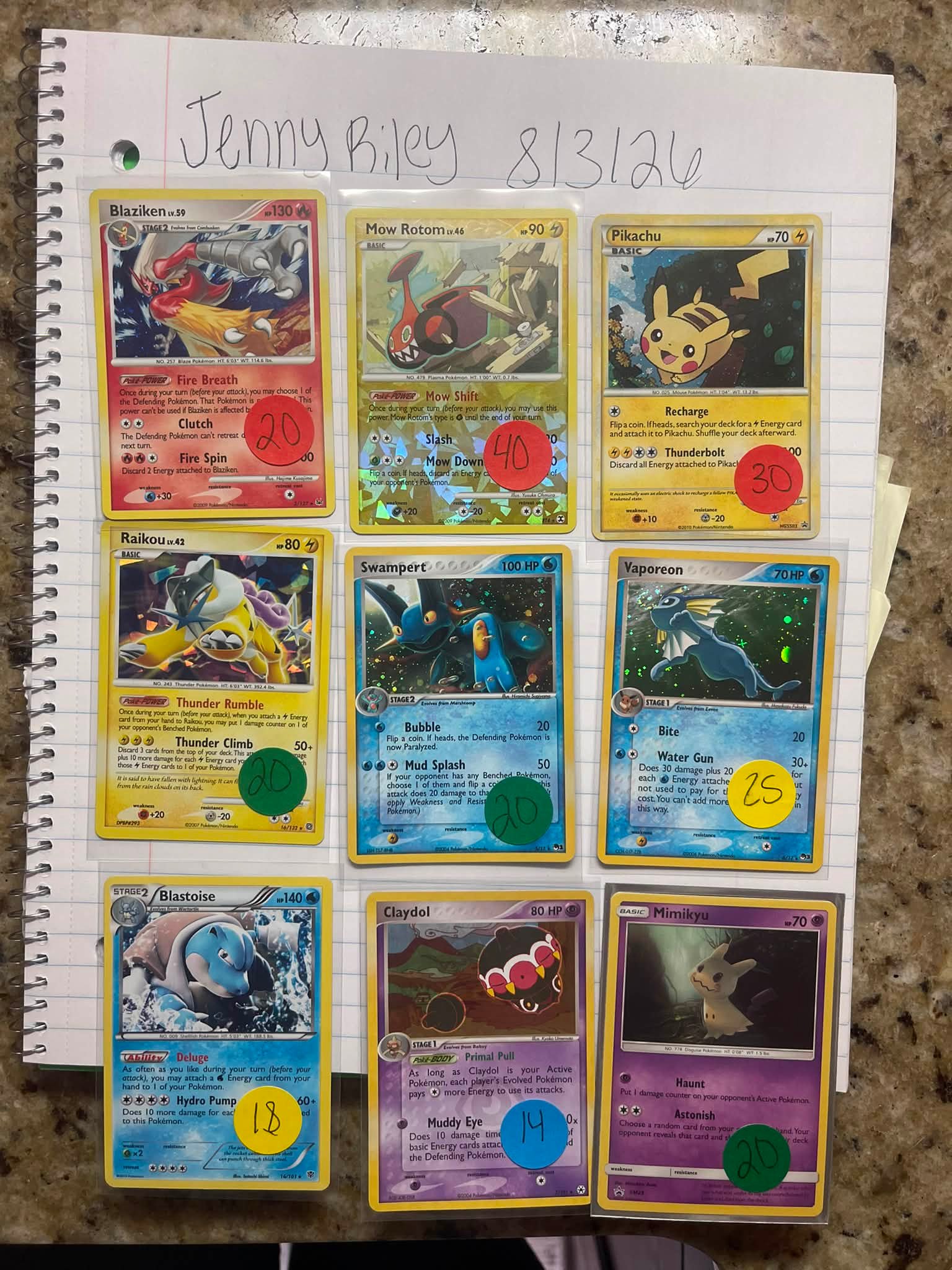 Pokemon cards for sale with prices labeled