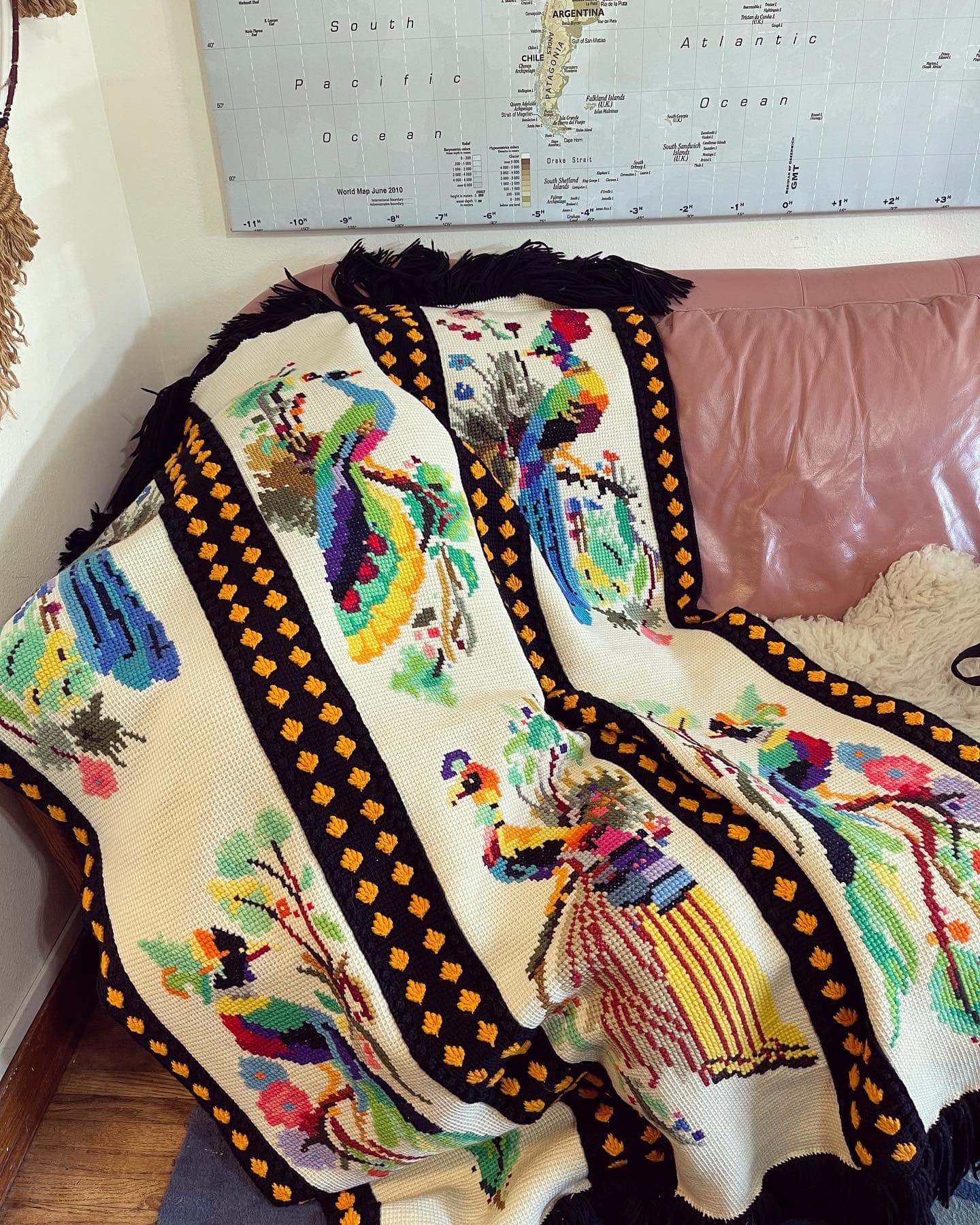 Incredibly beautiful handmade peacock blanket found thrifting