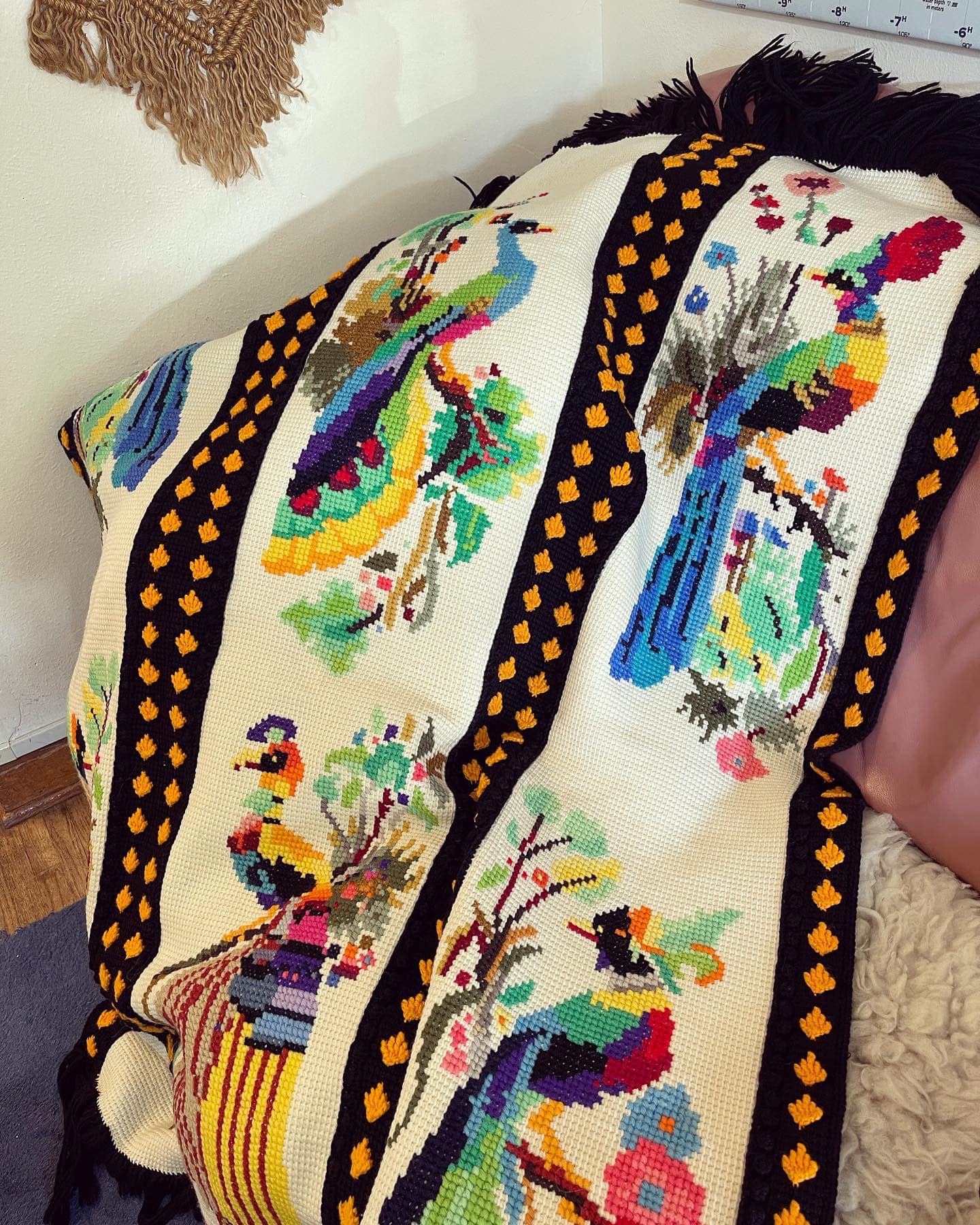 Incredibly beautiful handmade peacock blanket found thrifting