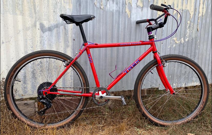 Restomod 1992 Trek 930 bike with 1x11 microShift indexed thumb shifter