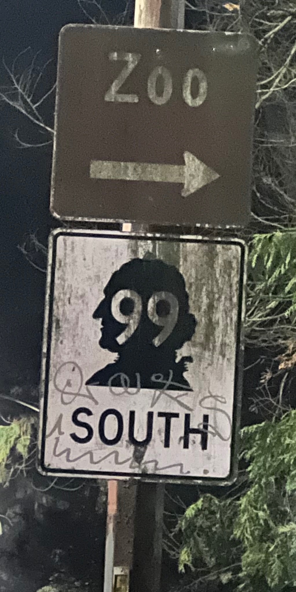 this sign is on I-5 south of chehalis or centralia. it's weird how