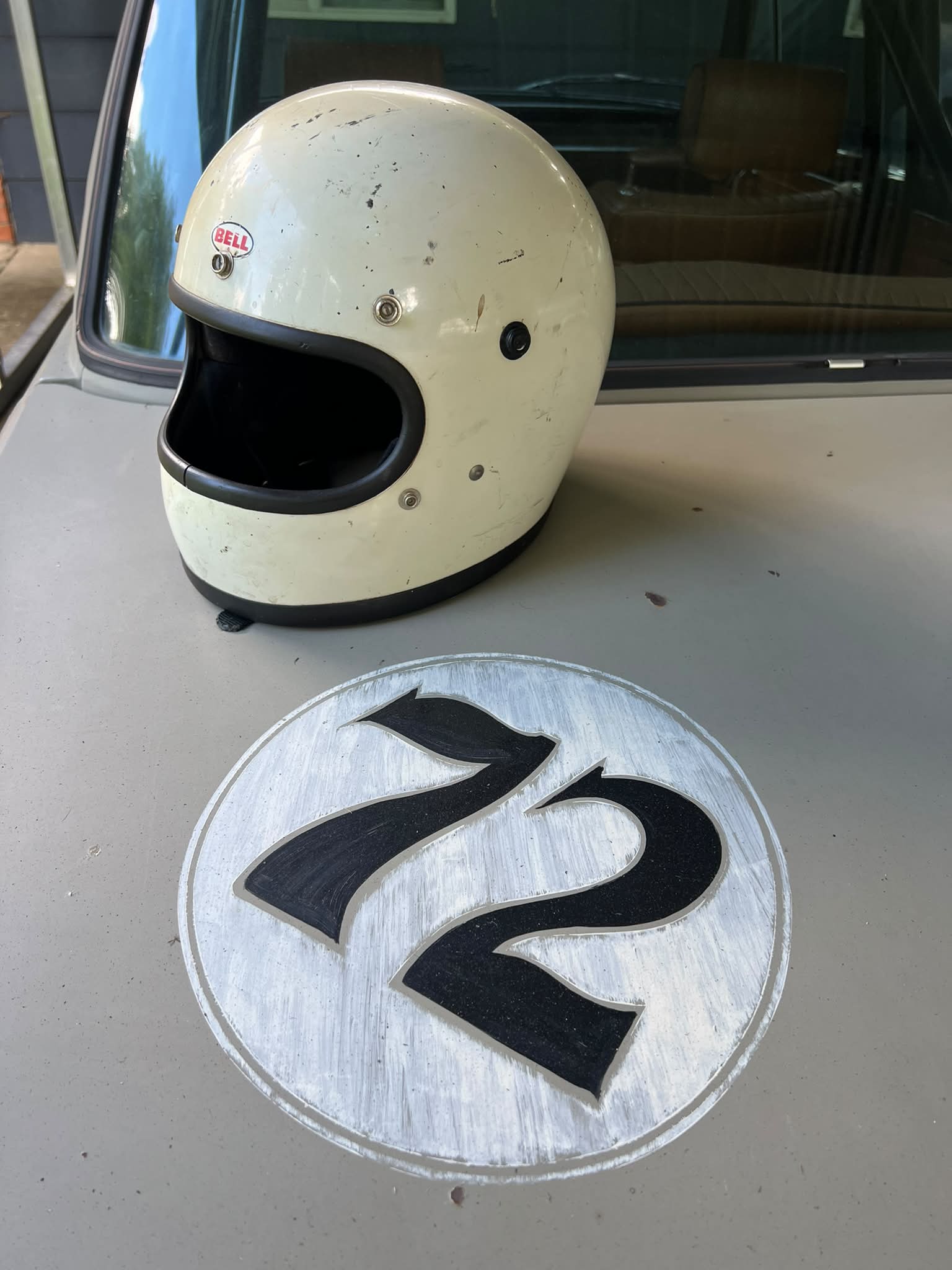 1970 bell moto star helmet Bruce Walkup Race Used USAC National Championship Helme STAR CLASSIC VINTAGE WHITE XLG(61 Vintage Motorcycle BMX ? Bell