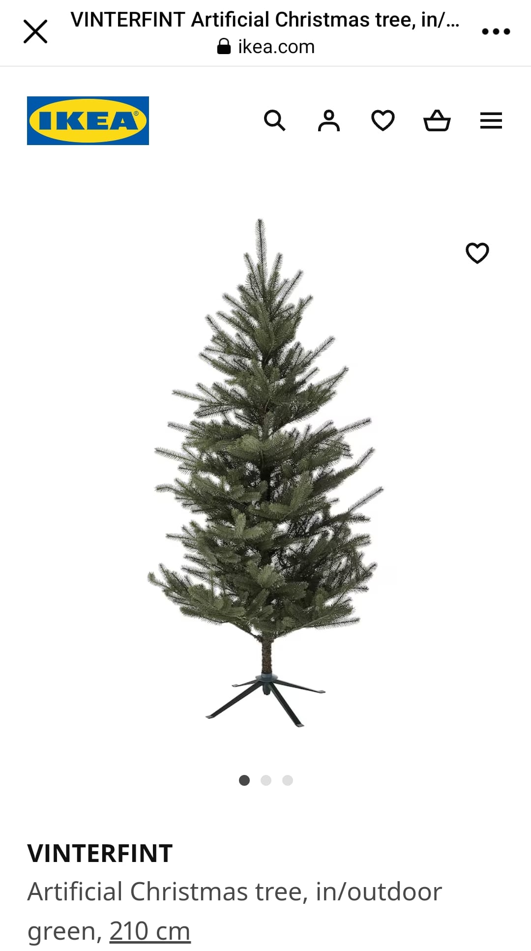 What is the width of Ikea's 210cm Christmas tree?