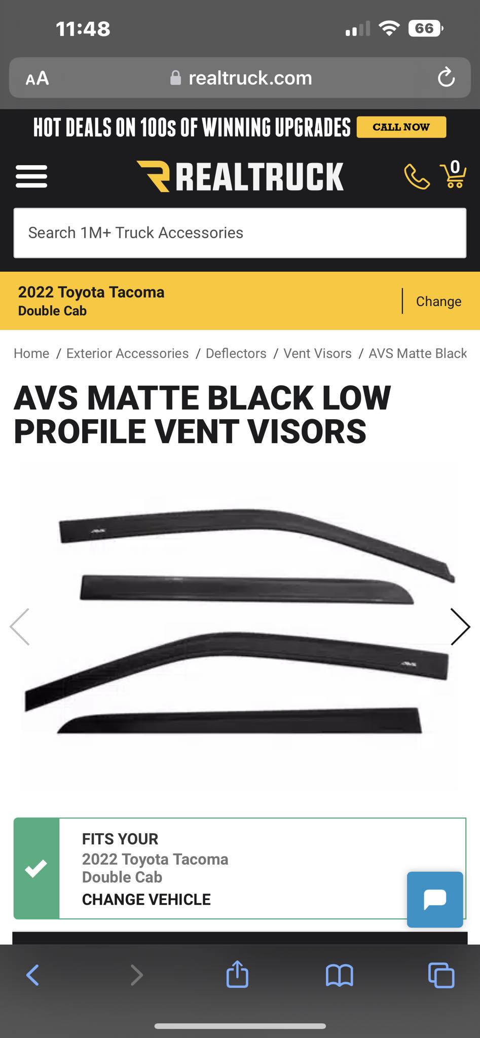 Sleek Window Visors For 2016-2023 Toyota Tacoma Double Cab, Dark Smoke, 4-Piece Set