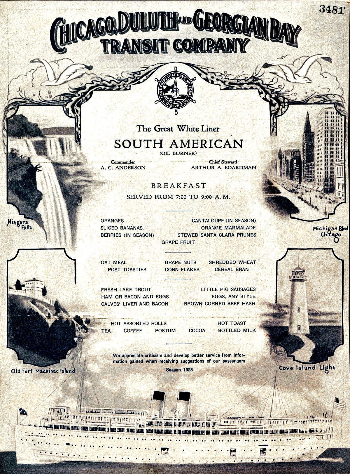 Vintage SS Lurline menu covers with Eugene Savage's murals