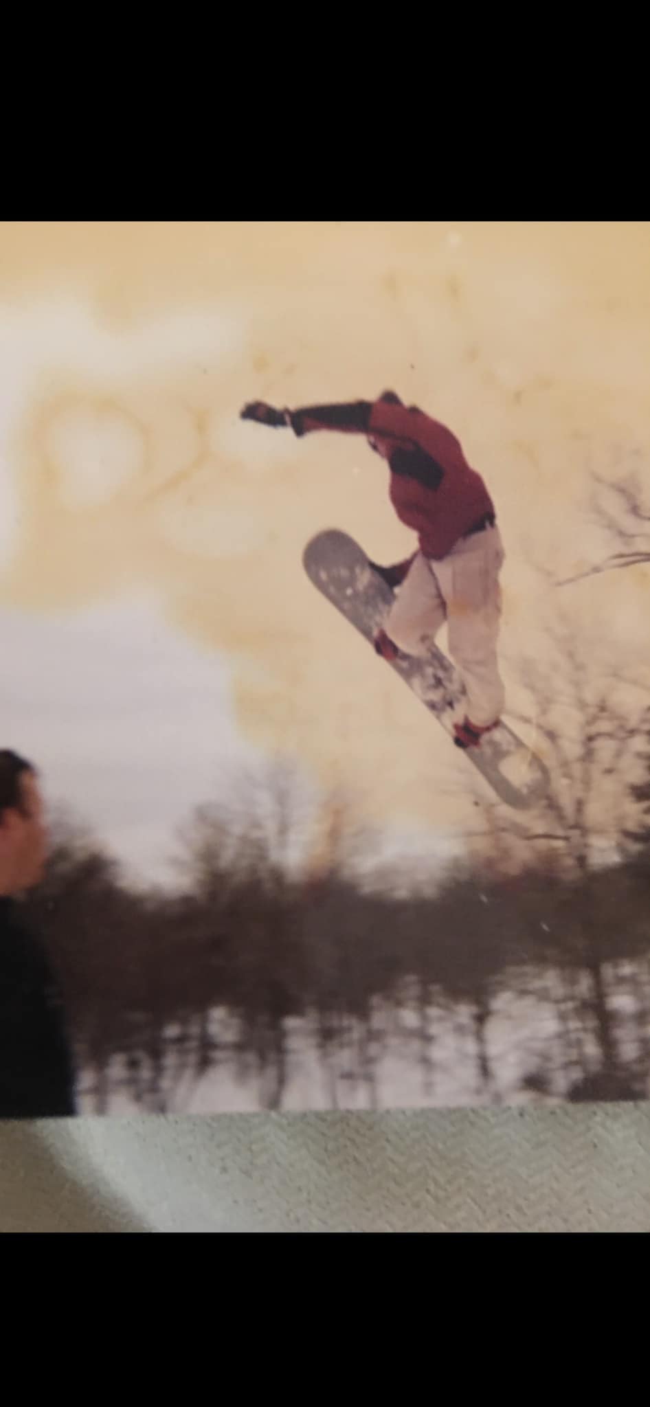 Riding vintage Burton Supermodel 181 snowboards from 1997