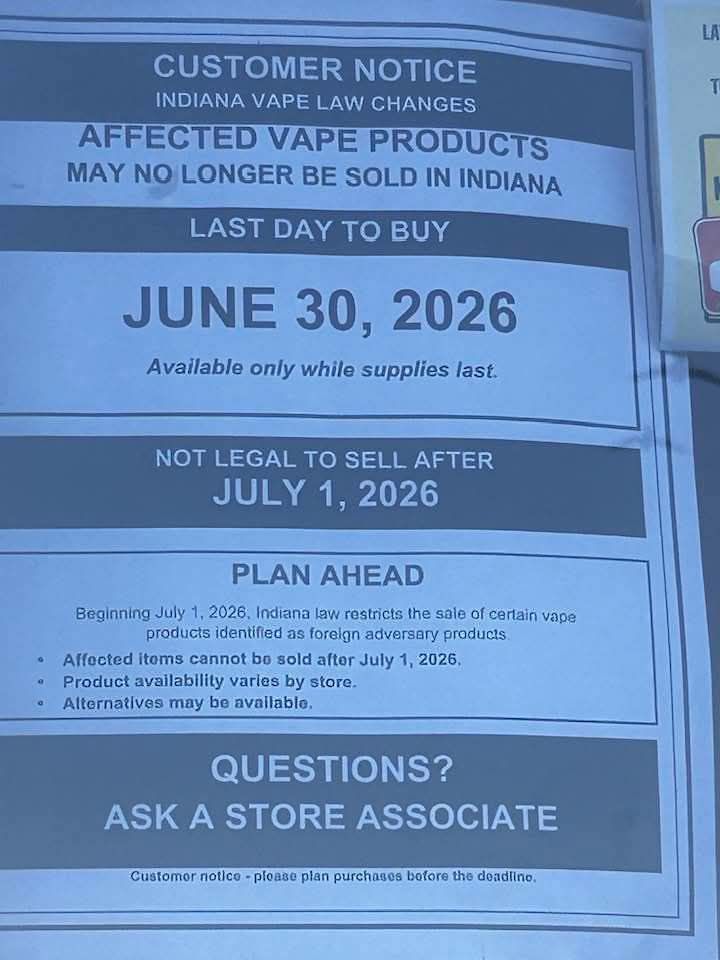 vape prices indiana A new law is impacting the industry statewide, with shop operators warning it will lead to product shortages for customers. ➡️ https://www.wthitv.com/2026/07/21/indianas-foreign-made-vape-ban-now-effect Color:Trail Map Ultimate 60 Lava Click Disposable Vape