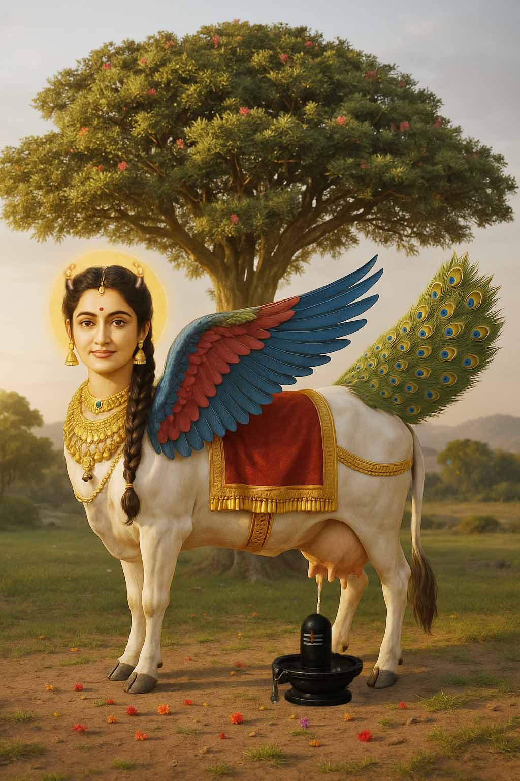 Vintage lithograph print of kamdhenu cow