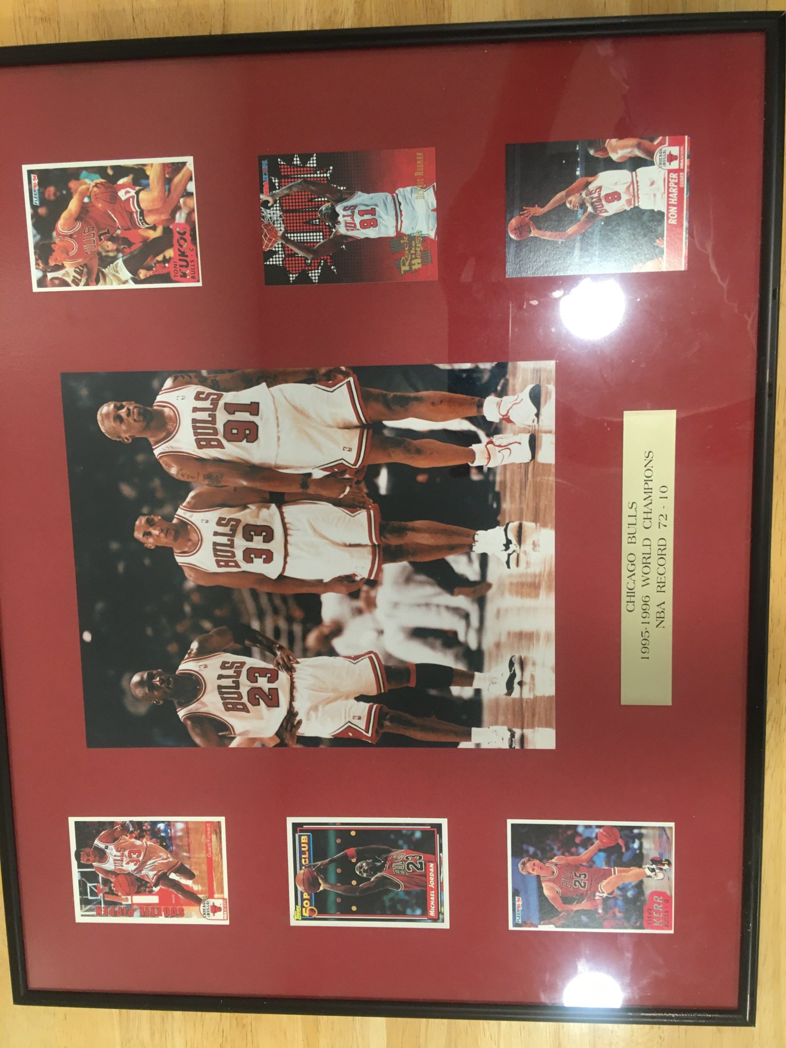 The image displays a framed collectible featuring the 1995-1996
