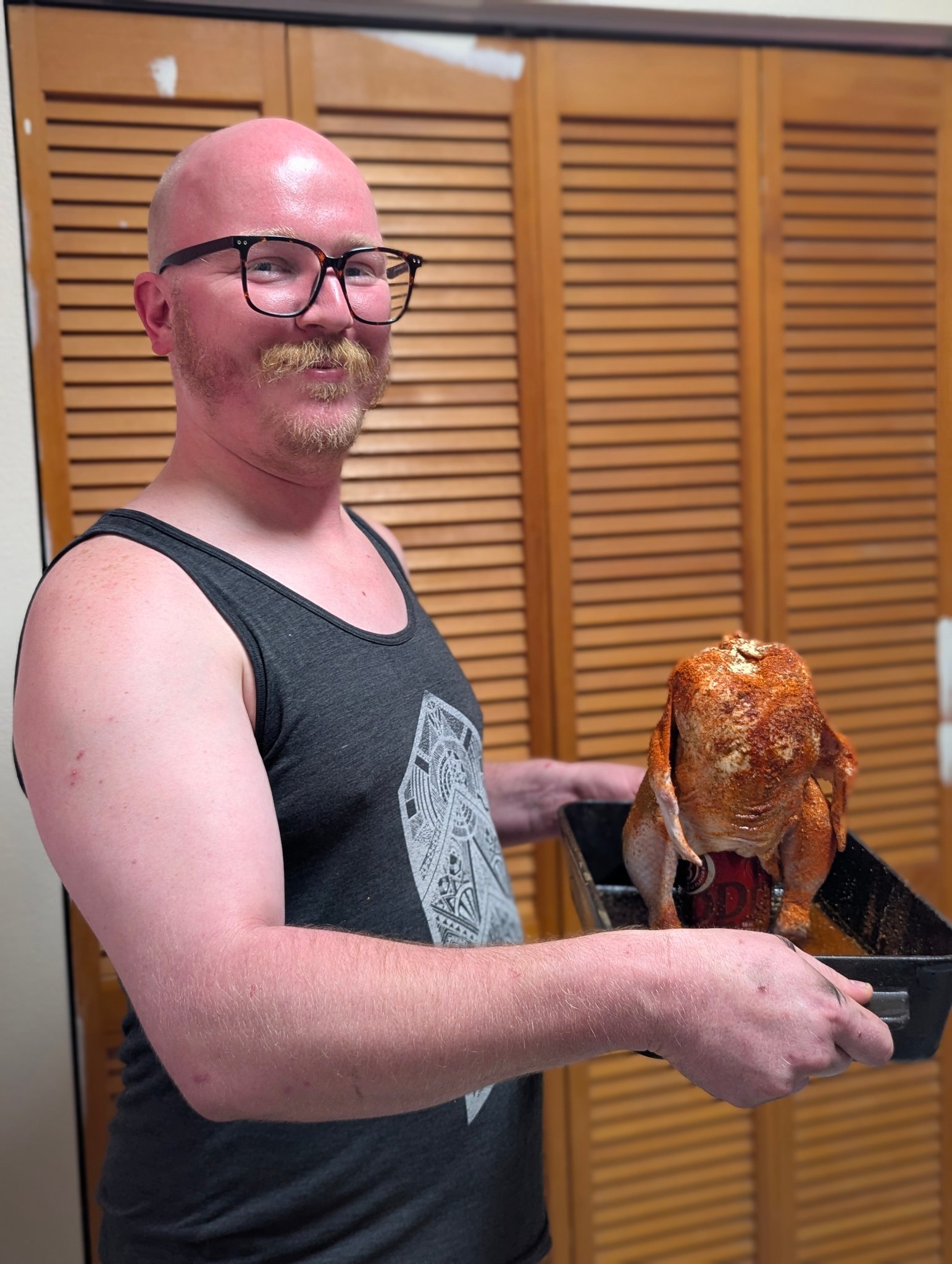 Smoking Dr Pepper can chicken and boneless pork ribs