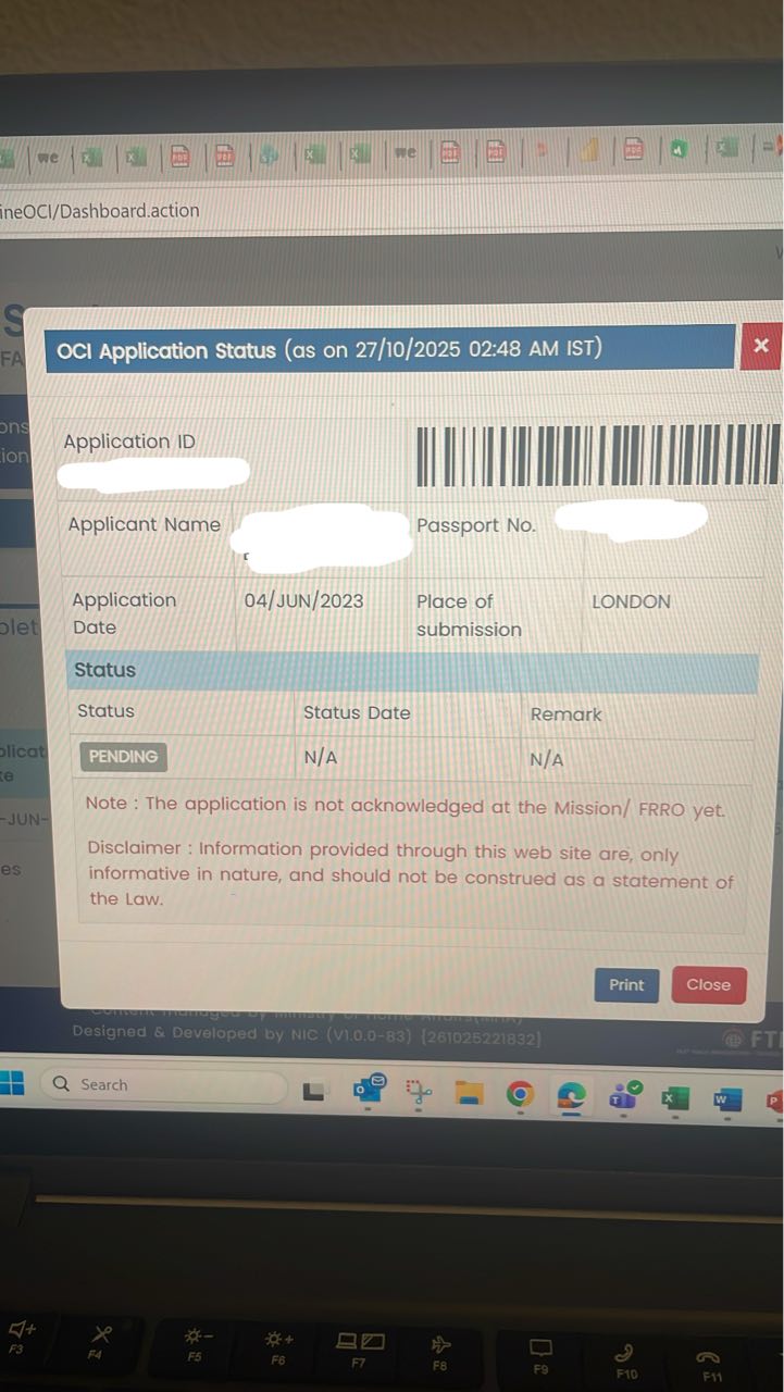 OCI Card Application Help UK | Hi all my application status has been ...