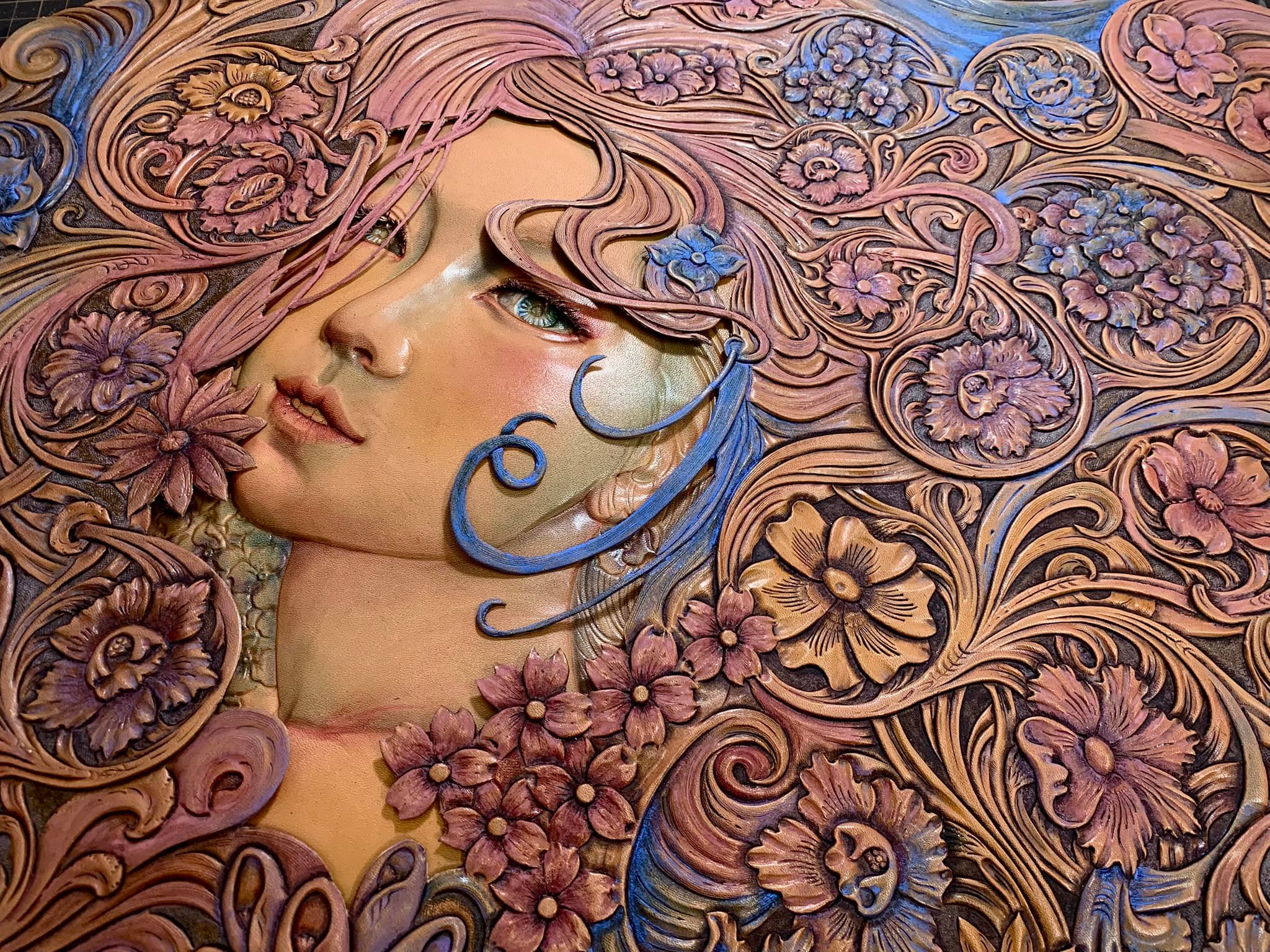 Master leather carving exhibit at The Brinton Museum