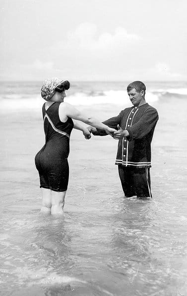 1900s sailor-inspired bathing suits were popular
