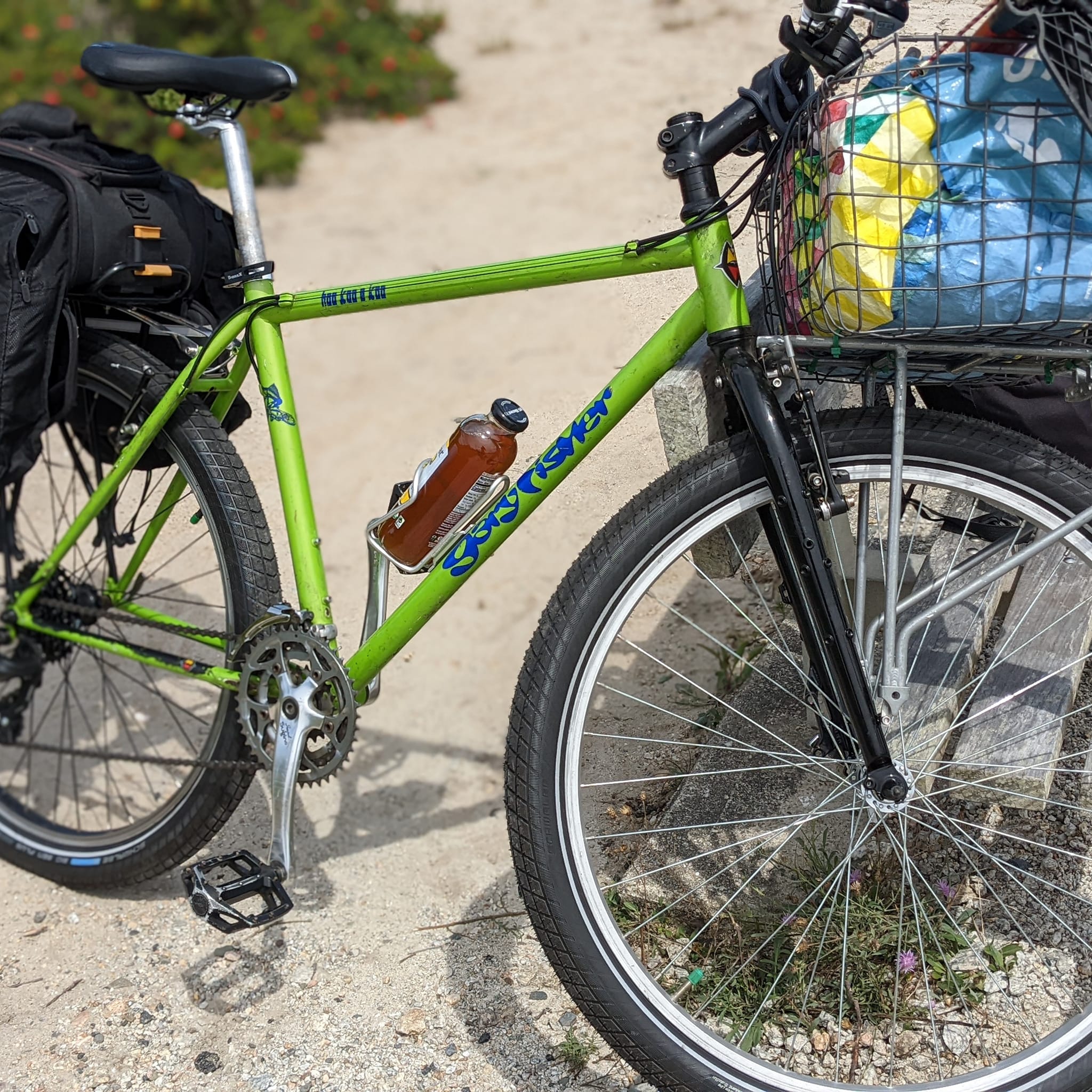 Old Gary Fisher reborn with a Surly rigid fork to support the