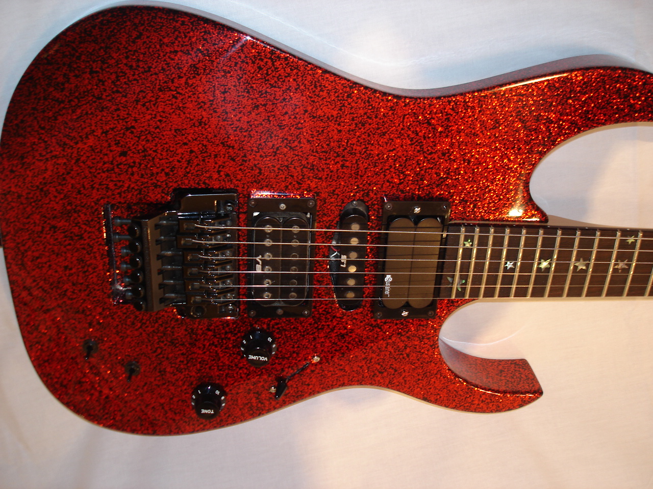 Customized 2001 Ibanez RG2077XL in neon orange crackle