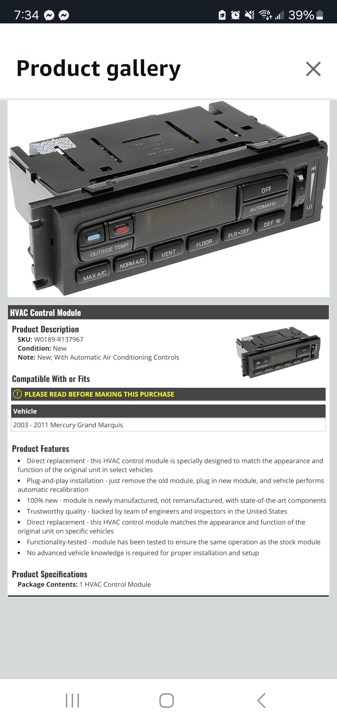 REMAN 1995 Lincoln Town Car A/C Heater Climate Control Unit – EATC Exchange With 1-Year Warranty ($75 Refundable Core Deposit)