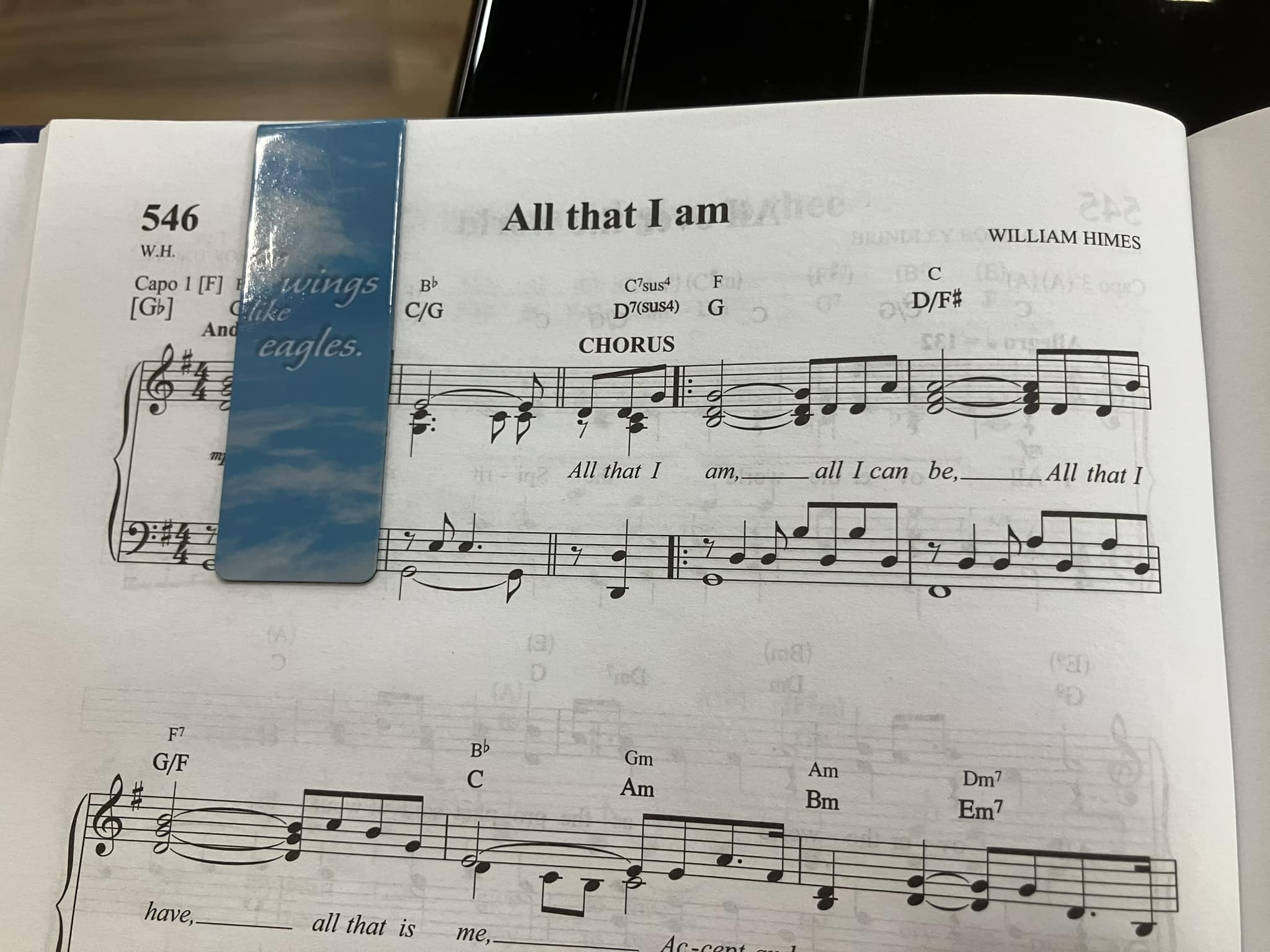 Using magnetic bookmarks in Salvation Army tune book for brass band