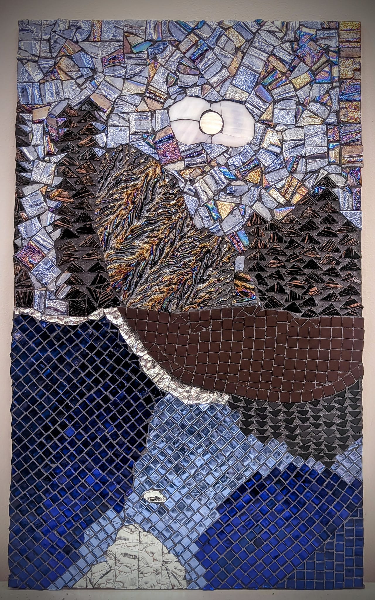 Nighttime mountain landscape mosaic artwork