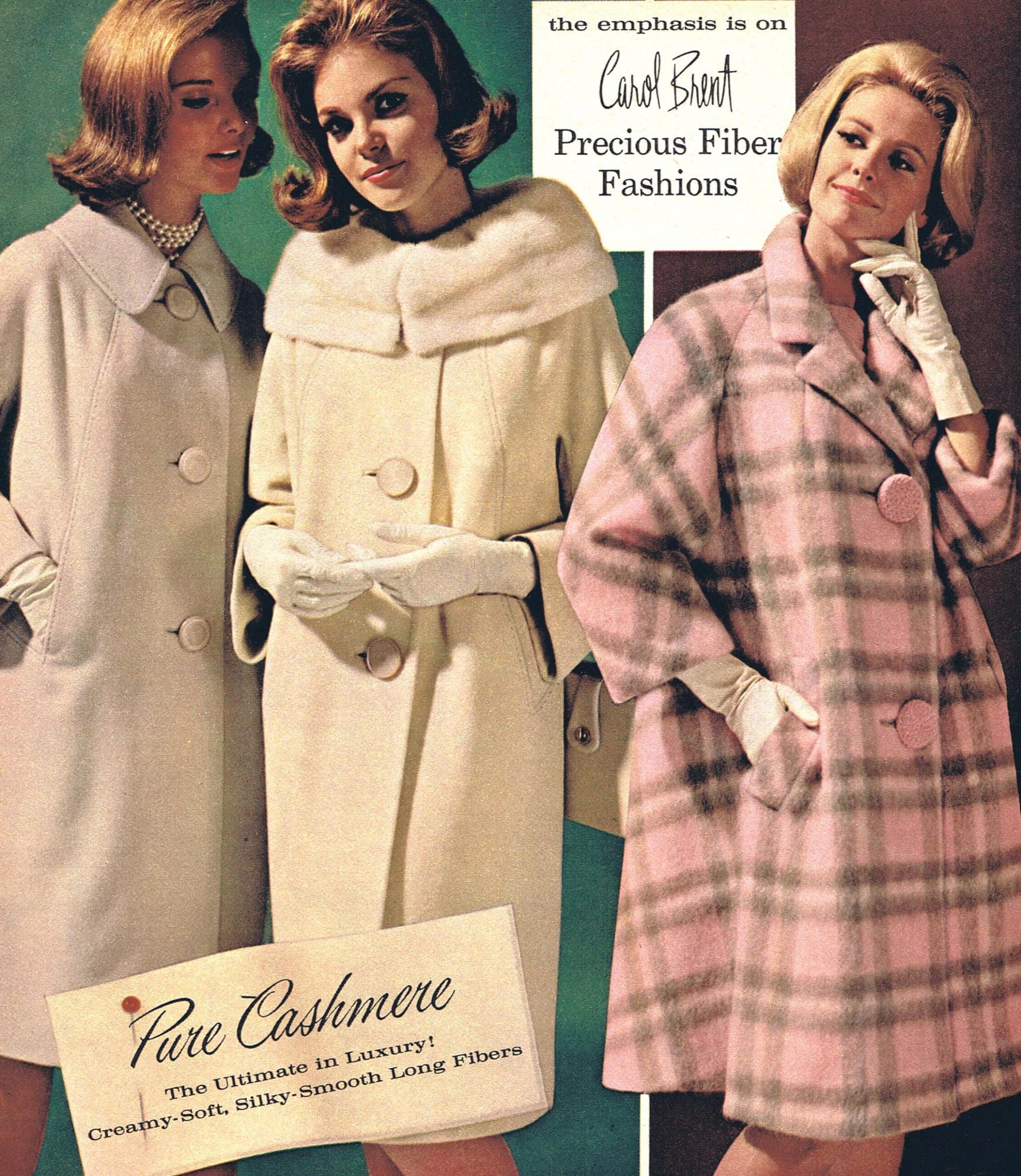 1960s. Cashmere coats from Carol Brent advertisement