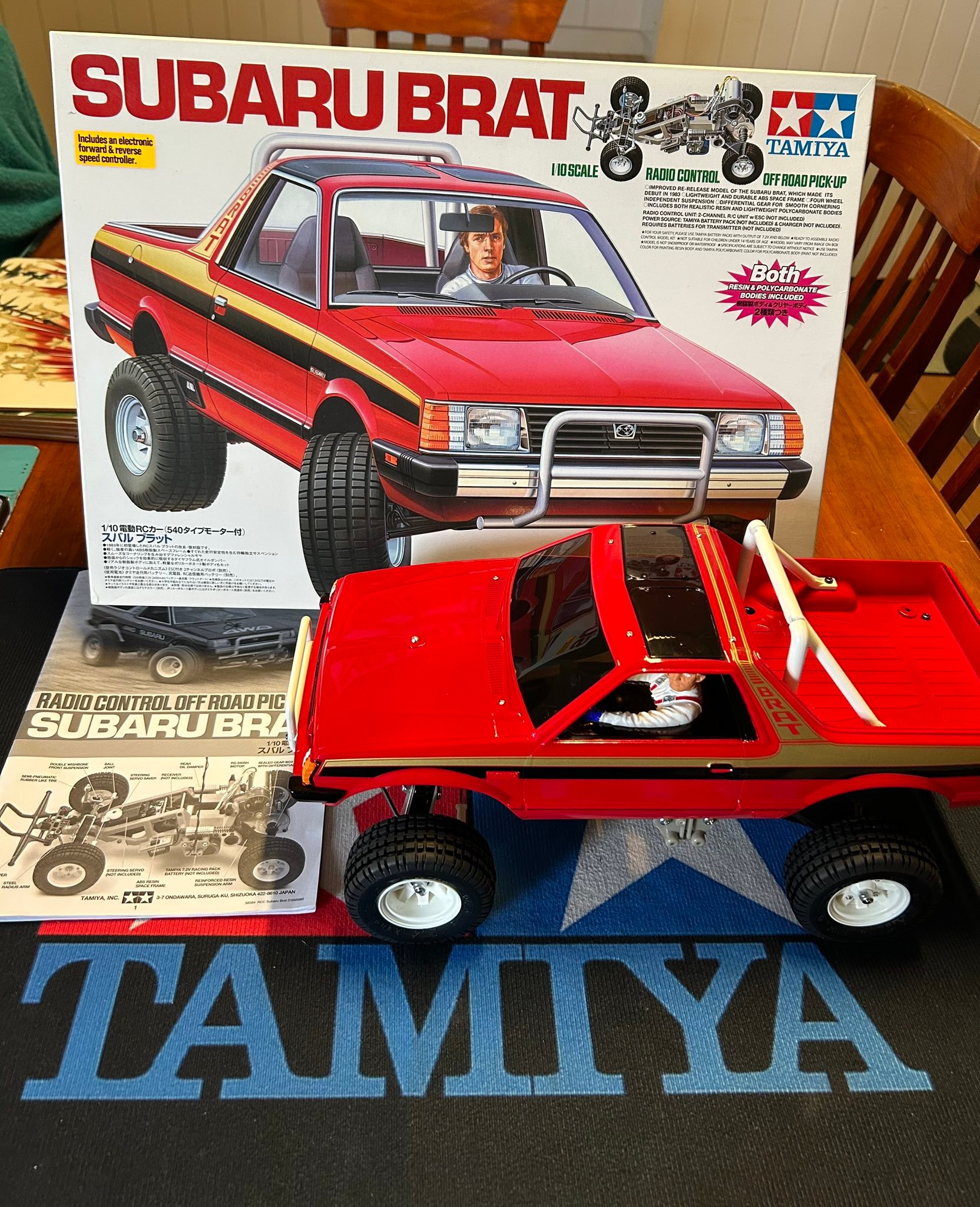 Tamiya Subaru Brat model with box art decals